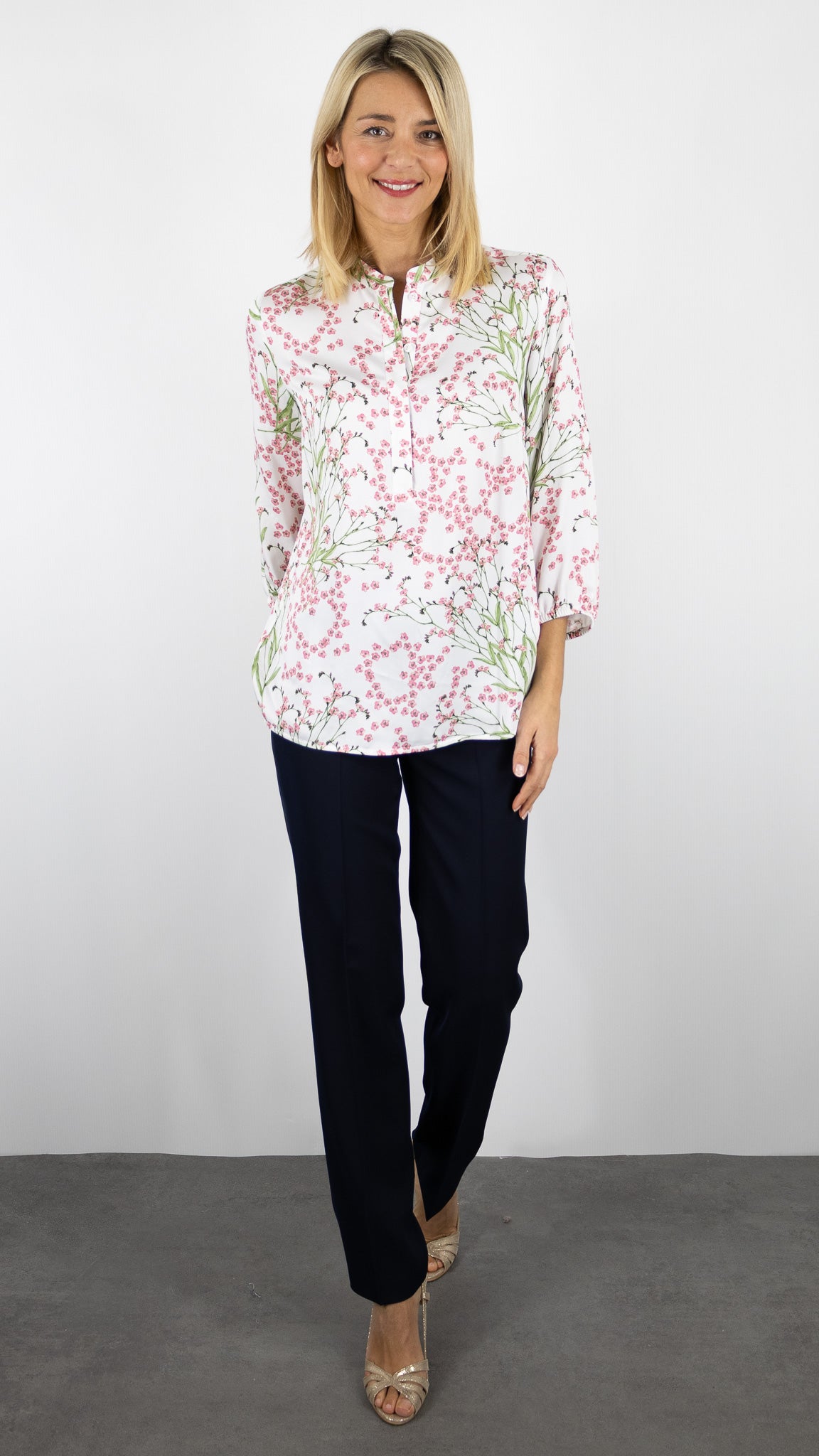 BLOUSE IMPRIMEE FLEURIE TONI 78-85/1454-9#COLOR_421/IMP ROSE VERT