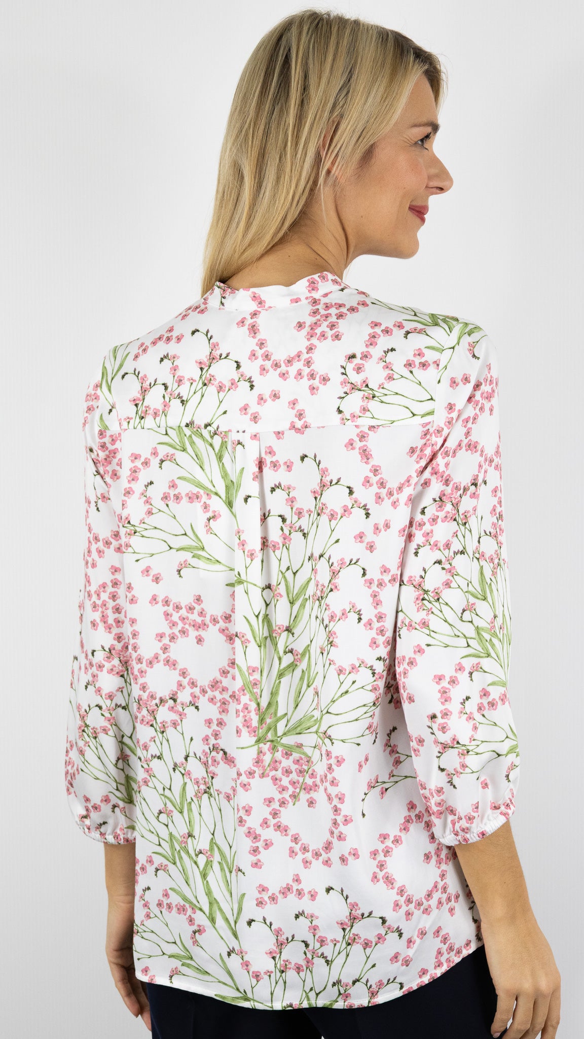 BLOUSE IMPRIMEE FLEURIE TONI 78-85/1454-9#COLOR_421/IMP ROSE VERT