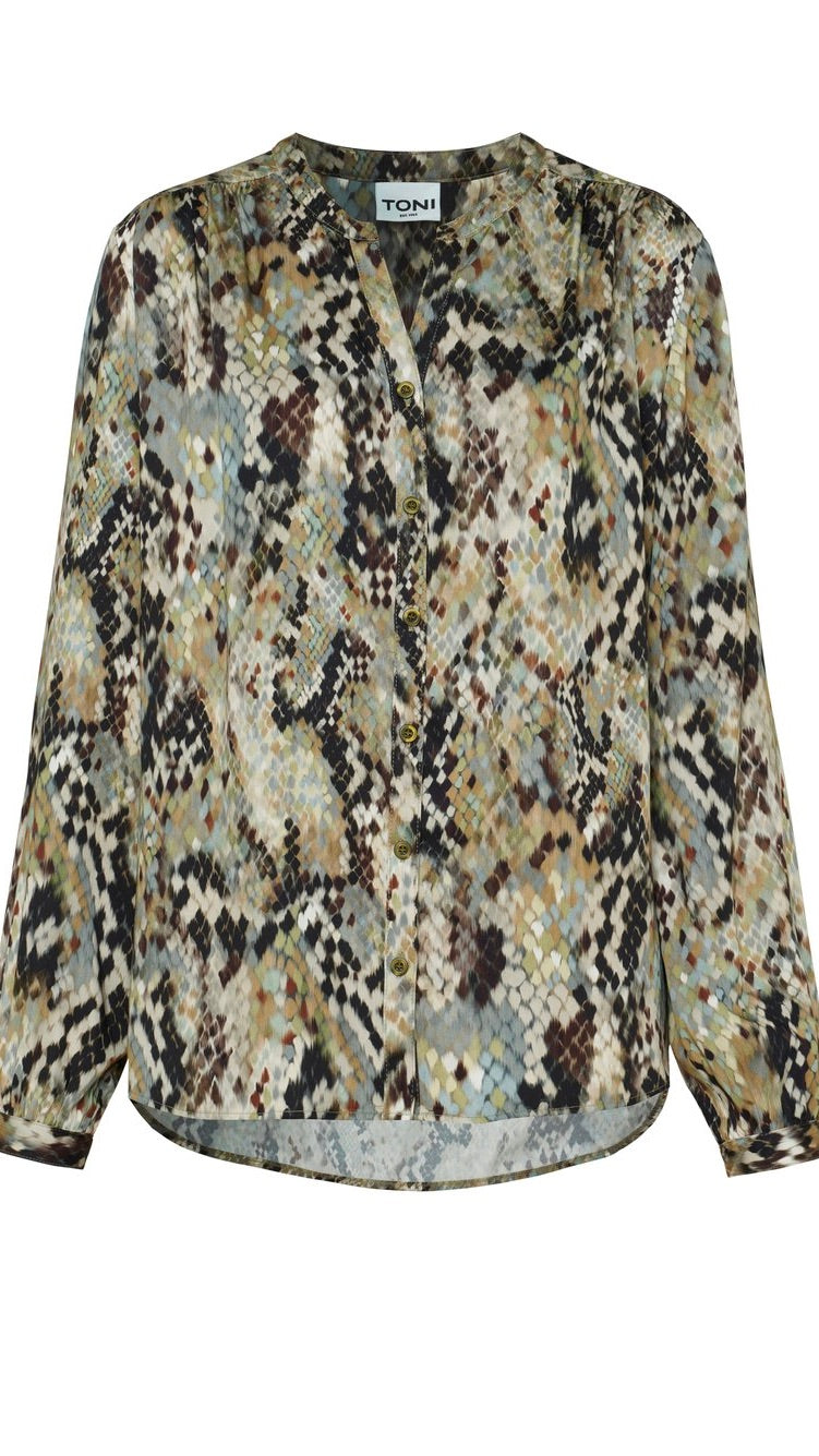 BLOUSE FLUIDE IMPRIME REPTILE KAKI TONI 78-90 1454-15 BELLA