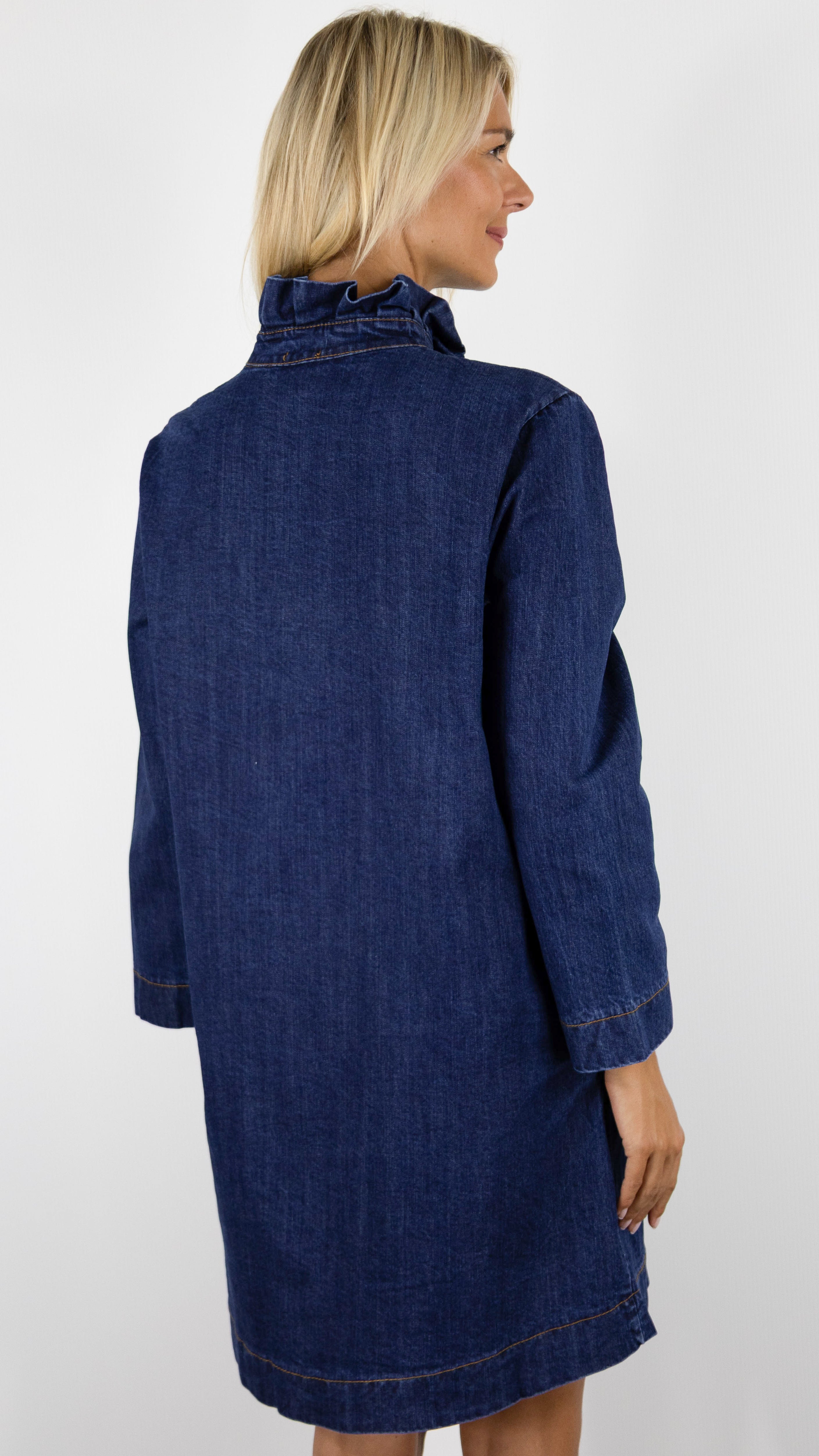 ROBE EN JEANS AVEC COL MONTANT VOLANTE POUR FEMME LUKAP 80697 