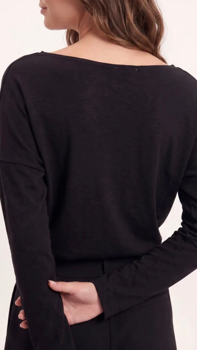 TEE-SHIRT COL BATEAU EN COTON POUR FEMME SWEEWE 81014#COLOR_BLACK