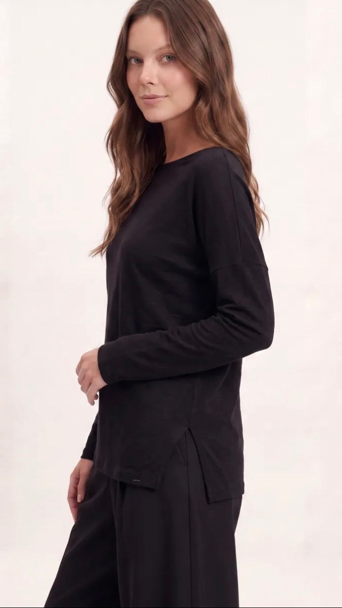 TEE-SHIRT COL BATEAU EN COTON POUR FEMME SWEEWE 81014#COLOR_BLACK