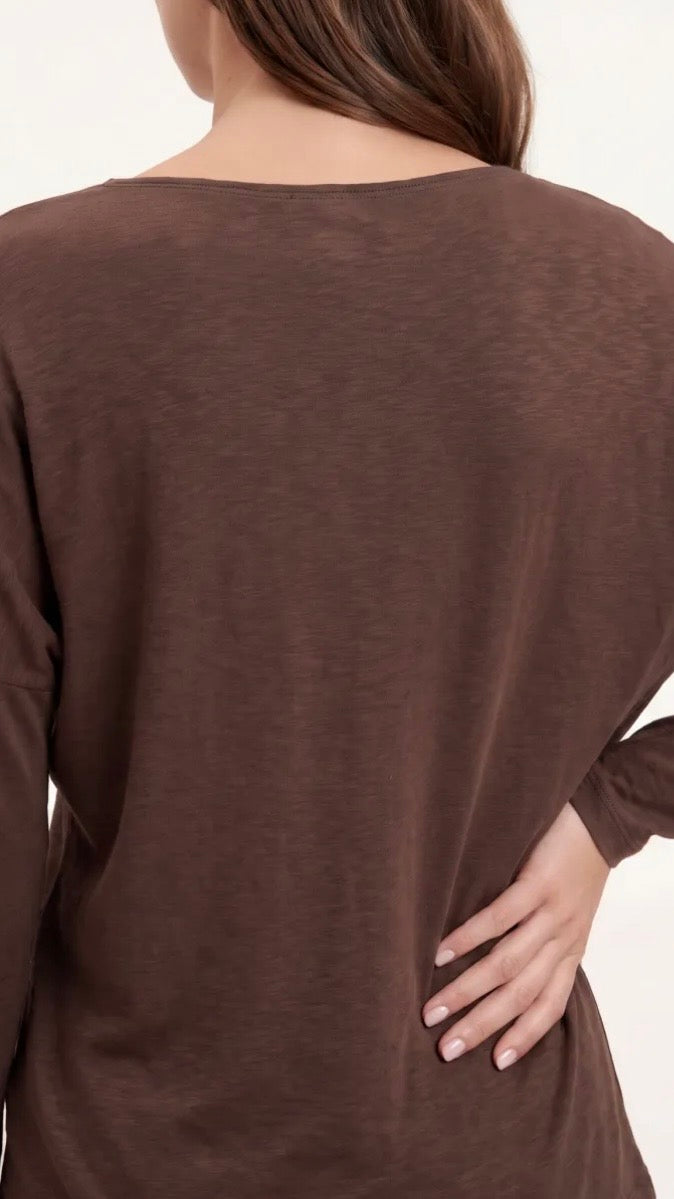 TEE-SHIRT COL BATEAU EN COTON POUR FEMME SWEEWE 81014#COLOR_BROWN