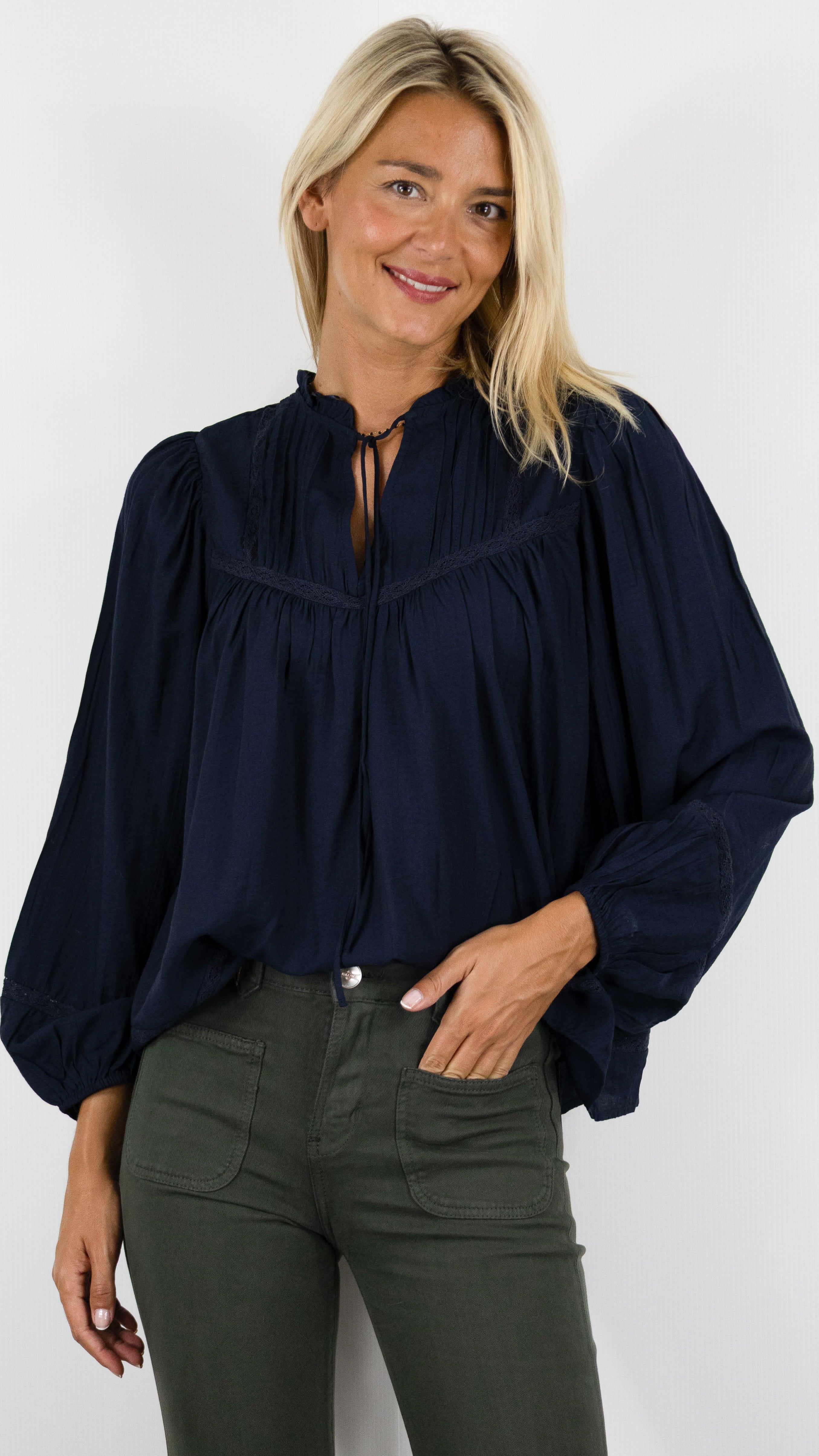 BLOUSE TUNISIENNE AMPLE POUR FEMME SWEEWE 81569#COLOR_NAVY