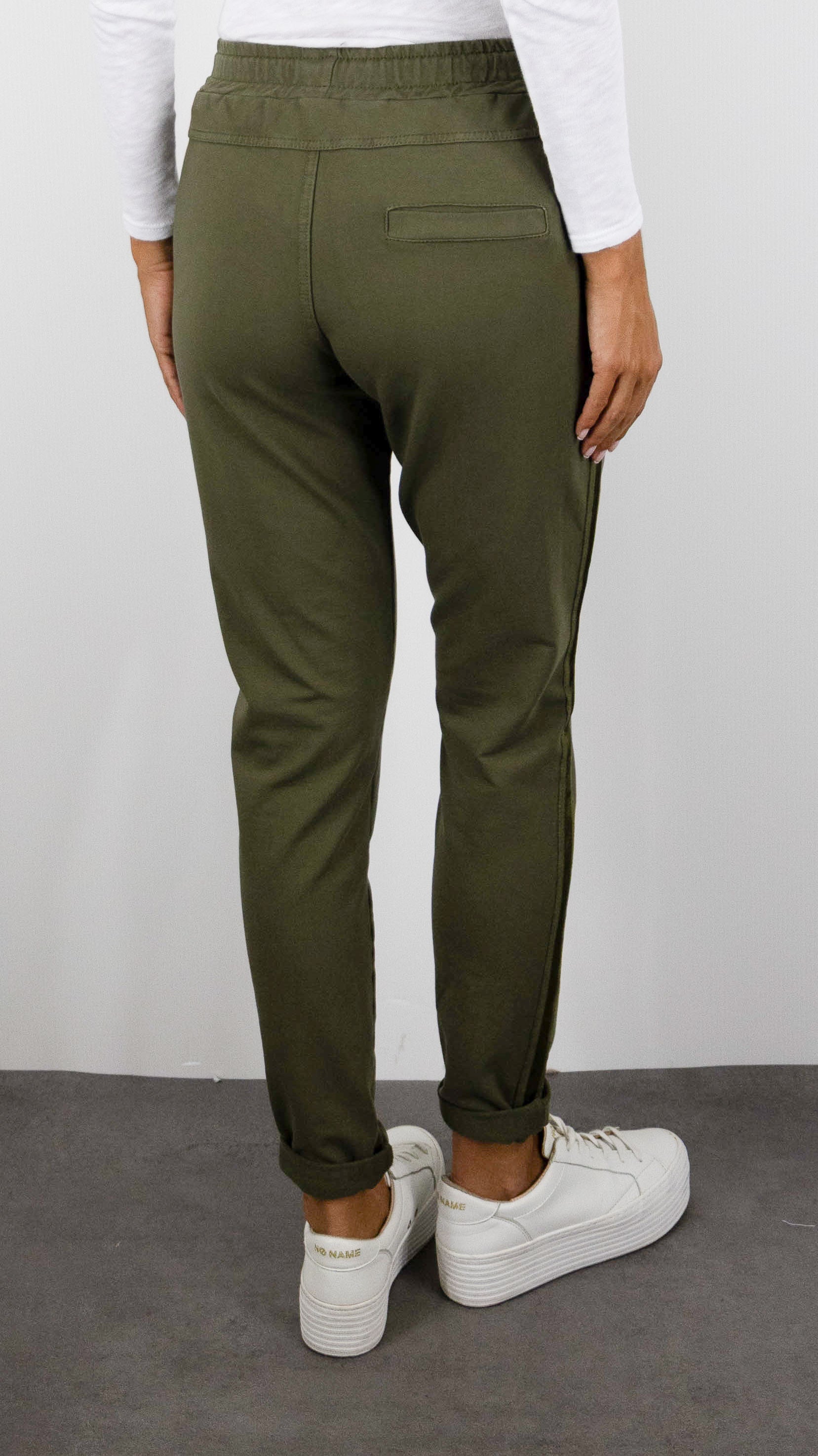 JOGGING TAILLE ELASTIQUES AVCE BANDES SATINEES POUR FEMME STUDIO PARISIEN 822739#COLOR_KAKI