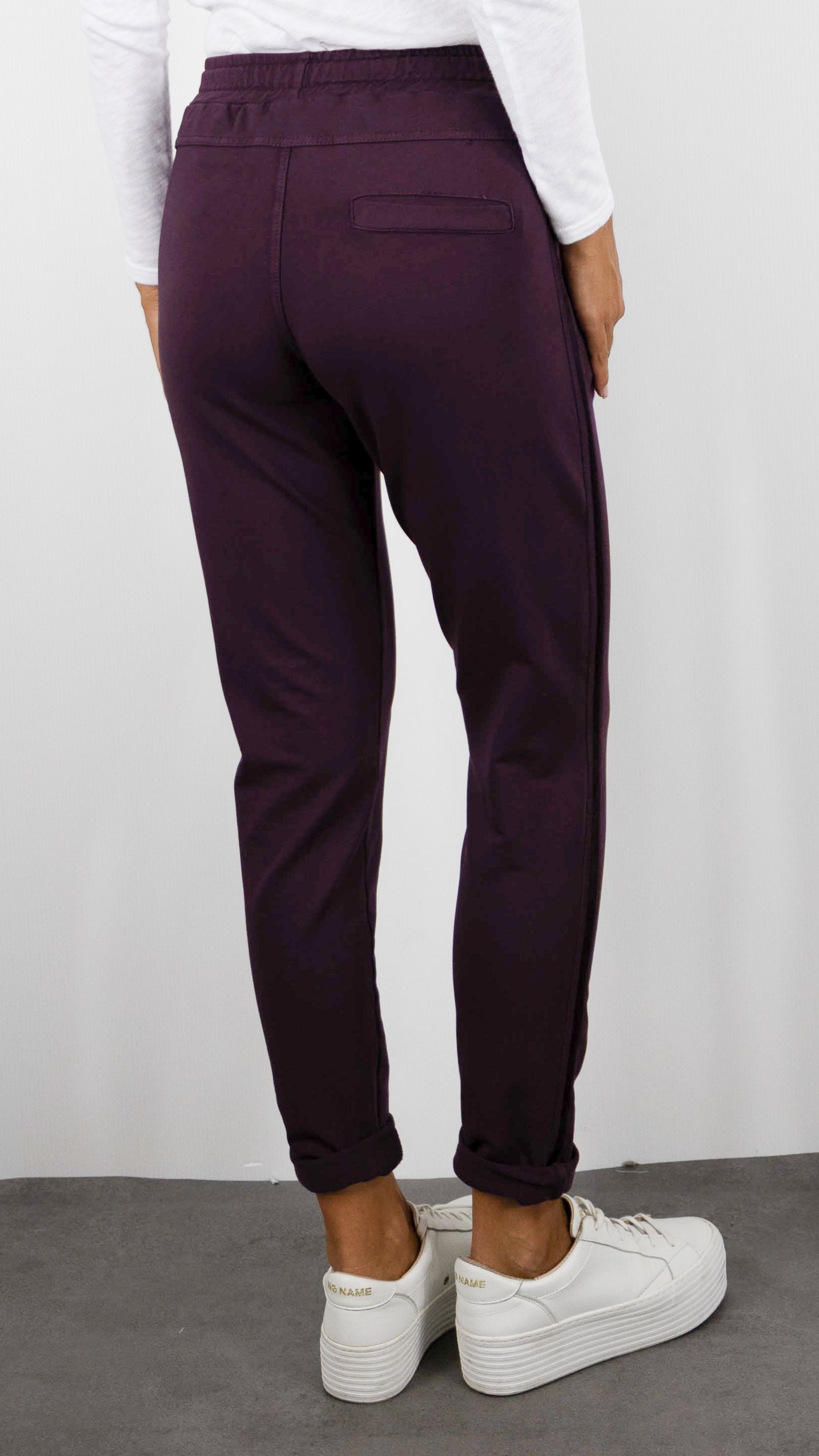 JOGGING TAILLE ELASTIQUES AVCE BANDES SATINEES POUR FEMME STUDIO PARISIEN 822739#COLOR_PRUNE