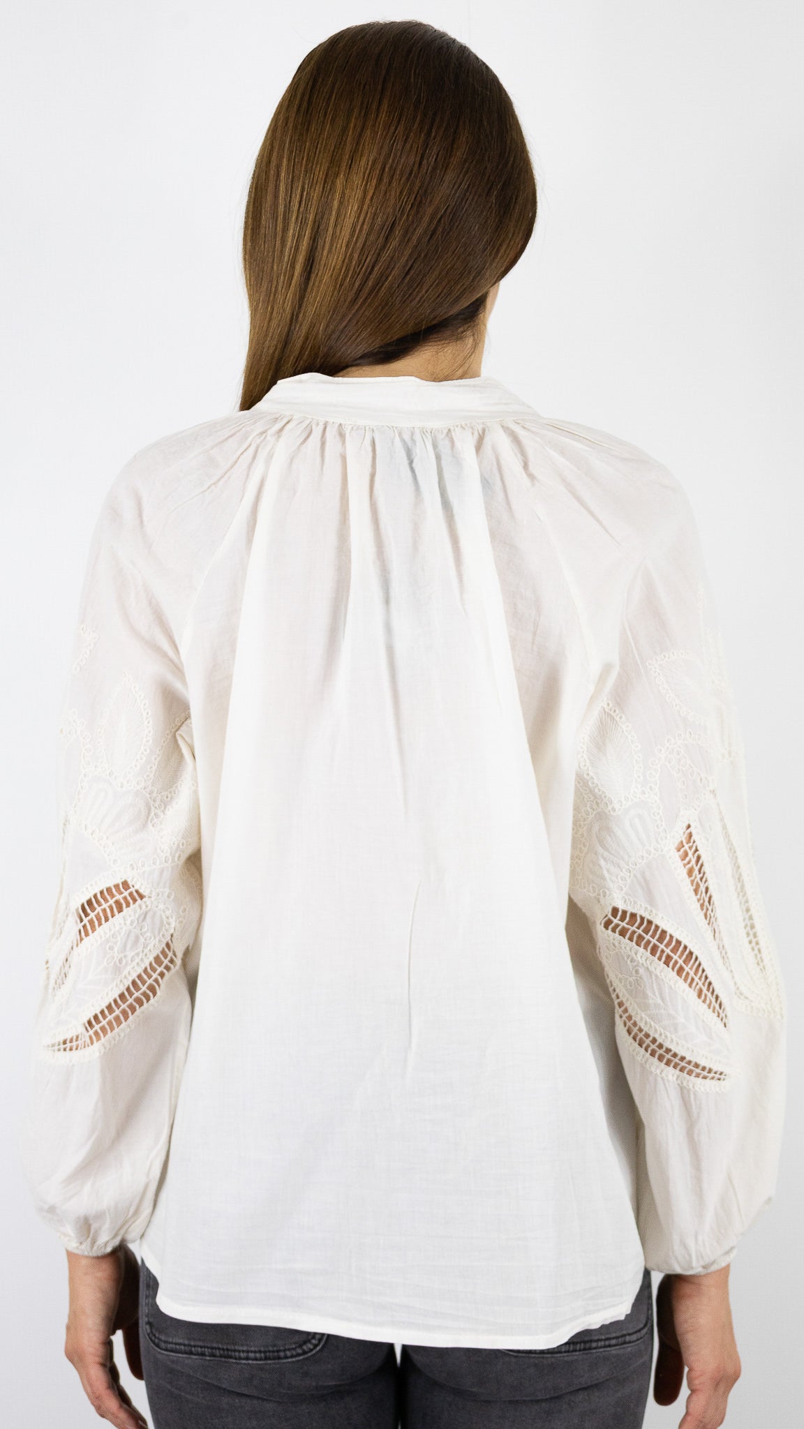 BLOUSE EVASEE BRODEE AJOUREE EN COTON ANDROMEDE 829753#COLOR_ECRU