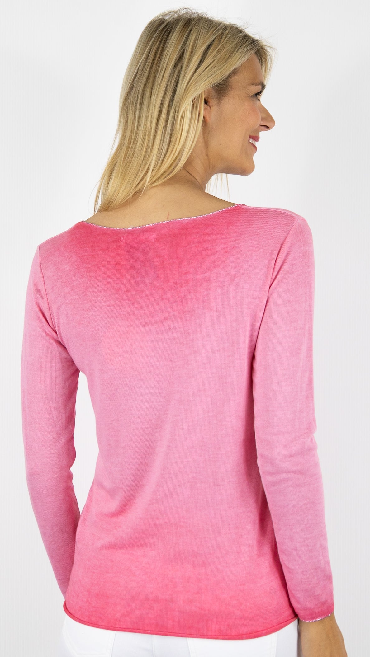 TEE-SHIRT COL V LUREX FRAMBOISE ANDROMEDE 8418 