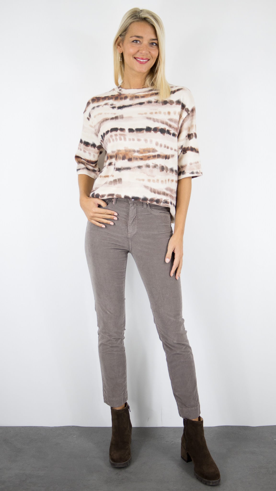 TEE-SHIRT COL ROND MANCHES 3/4 IMPRIME FONDU FEMME ANDROMEDE 85149#COLOR_CHOCO