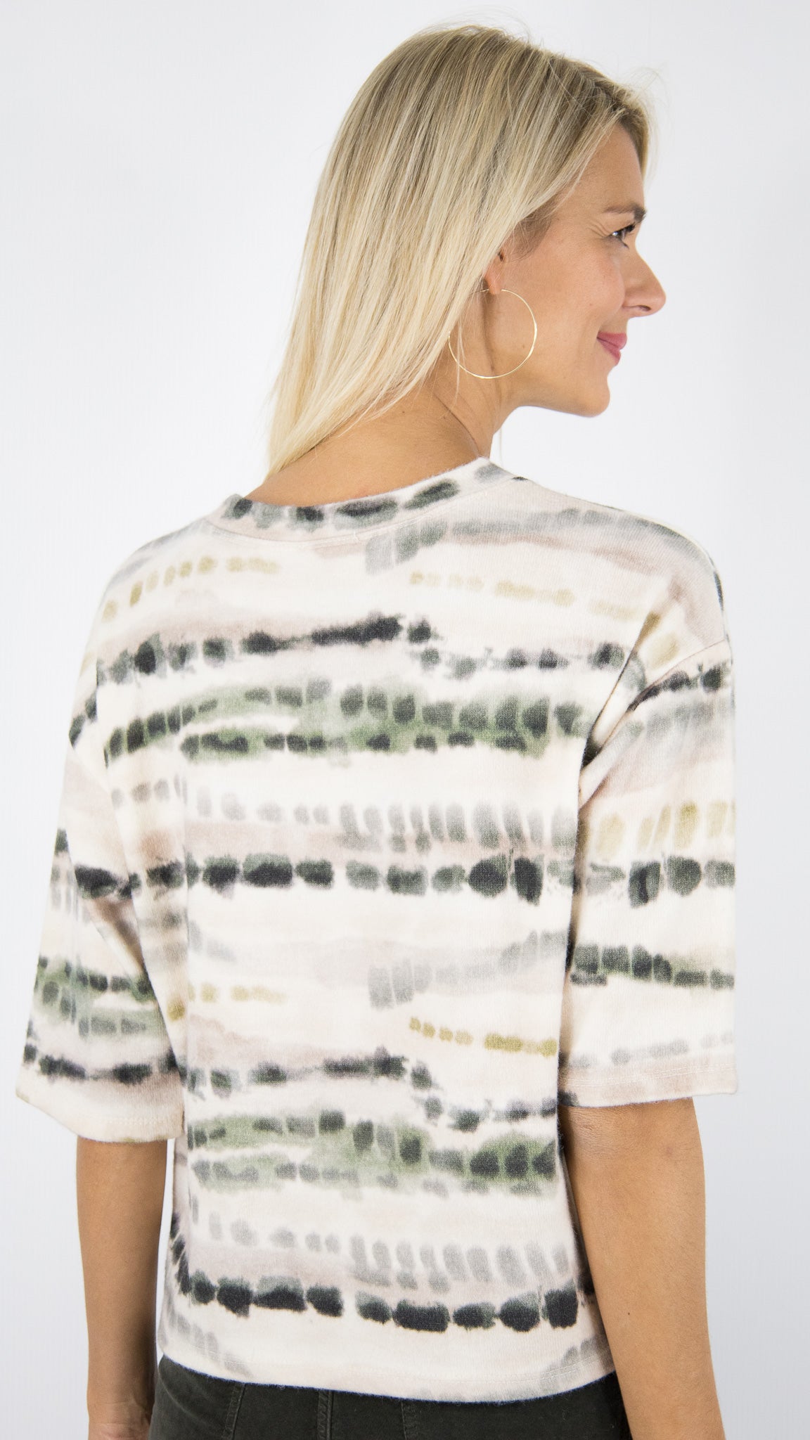 TEE-SHIRT COL ROND MANCHES 3/4 IMPRIME FONDU FEMME ANDROMEDE 85149#COLOR_KAKI