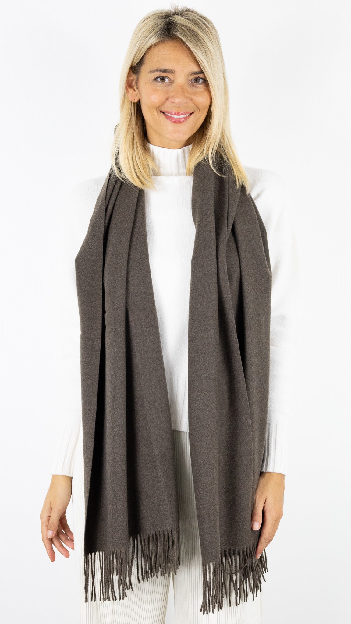 ECHARPE CACHEMIRE À FRANGES 900180 VOUS#color_CHOCO