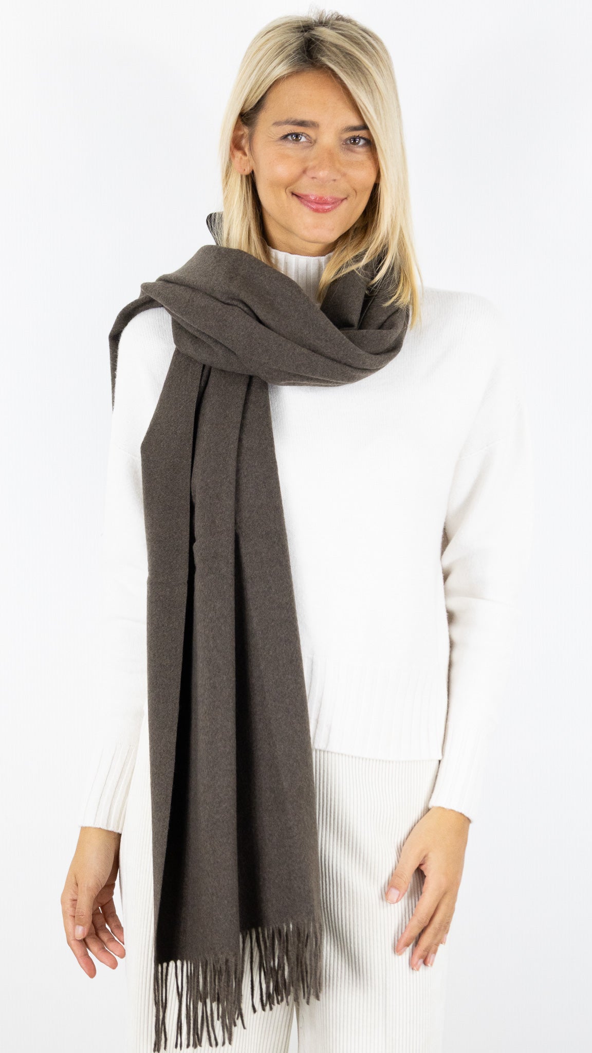 ECHARPE CACHEMIRE À FRANGES 900180 VOUS#color_CHOCO