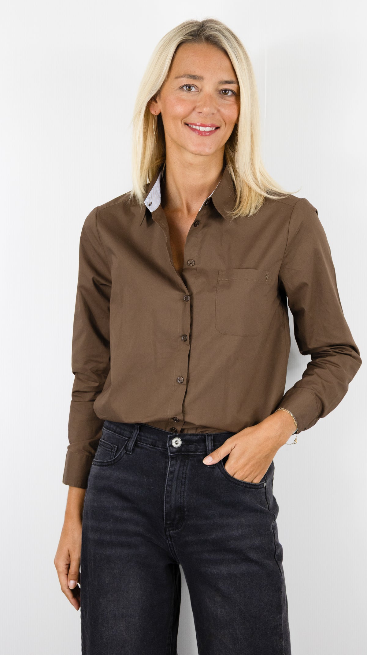CHEMISE DROITE EN COTON MARRON POUR FEMME LA PETITE ETOILE CARLI