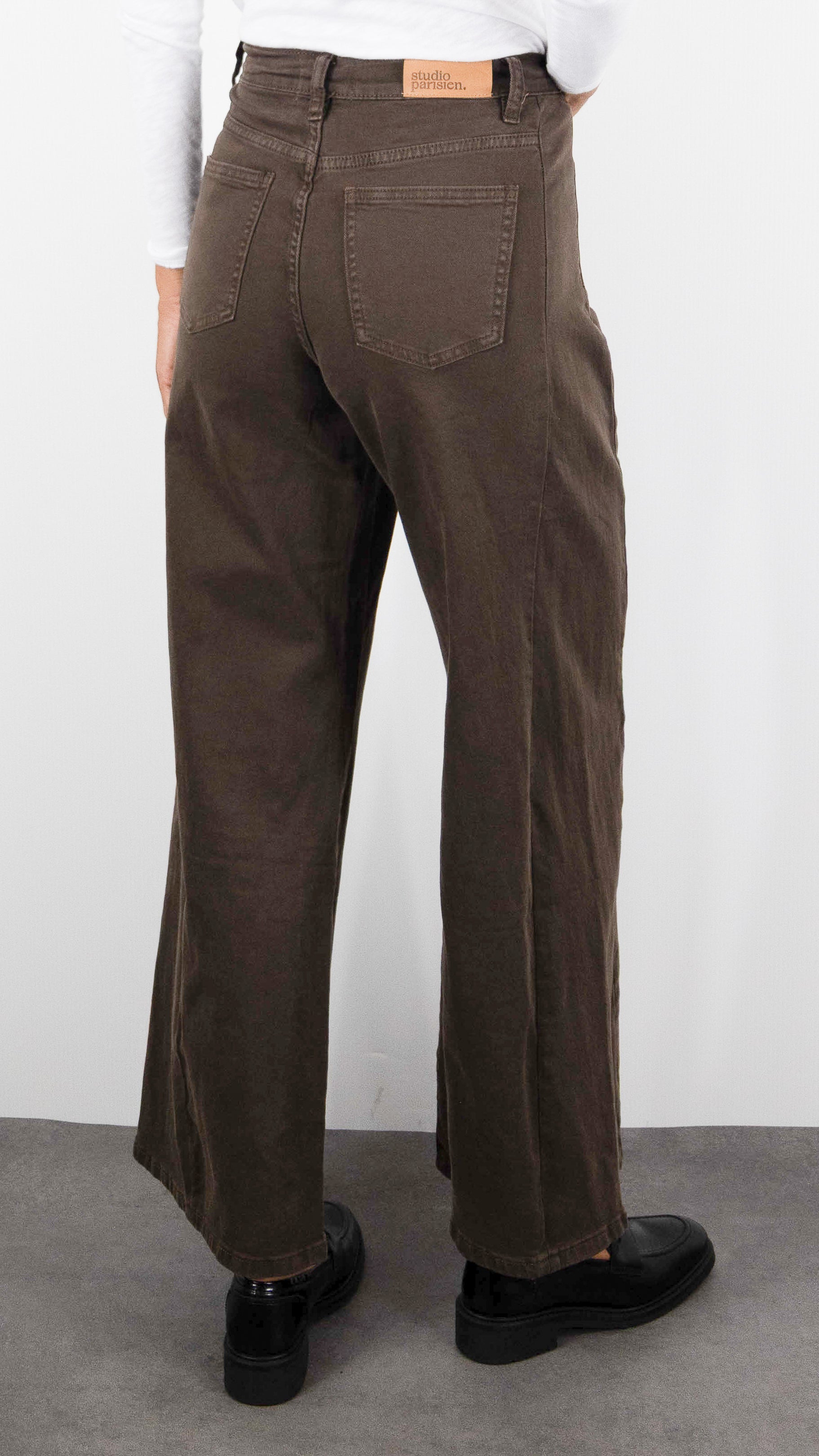JEANS LARGE EN COTON DOUBLE COUTURES POUR FEMME STUDIO PARISIEN 9240#COLOR_80/MARRON