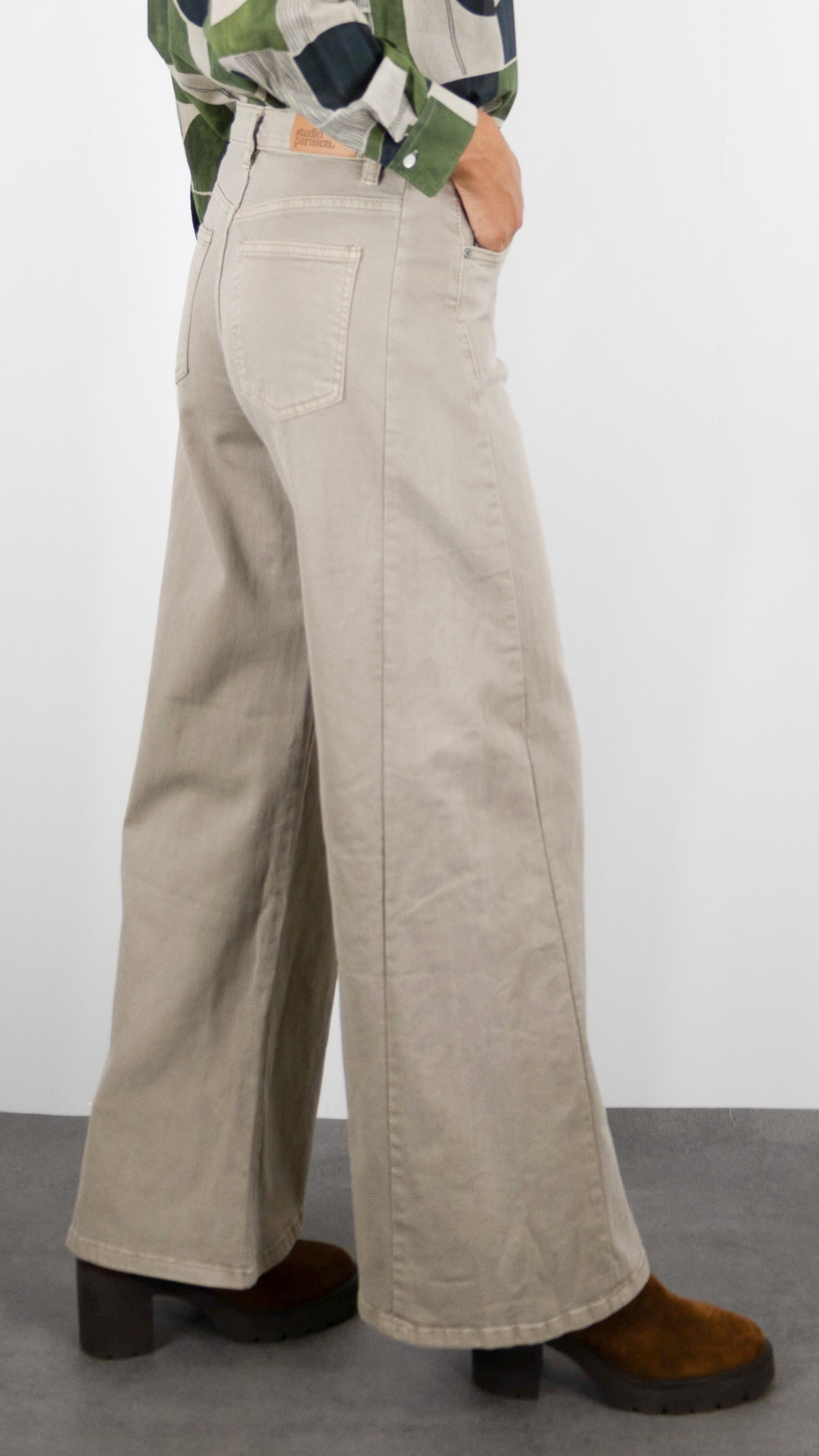 JEANS LARGE EN COTON DOUBLE COUTURES POUR FEMME STUDIO PARISIEN 9240#COLOR_25/BEIGE
