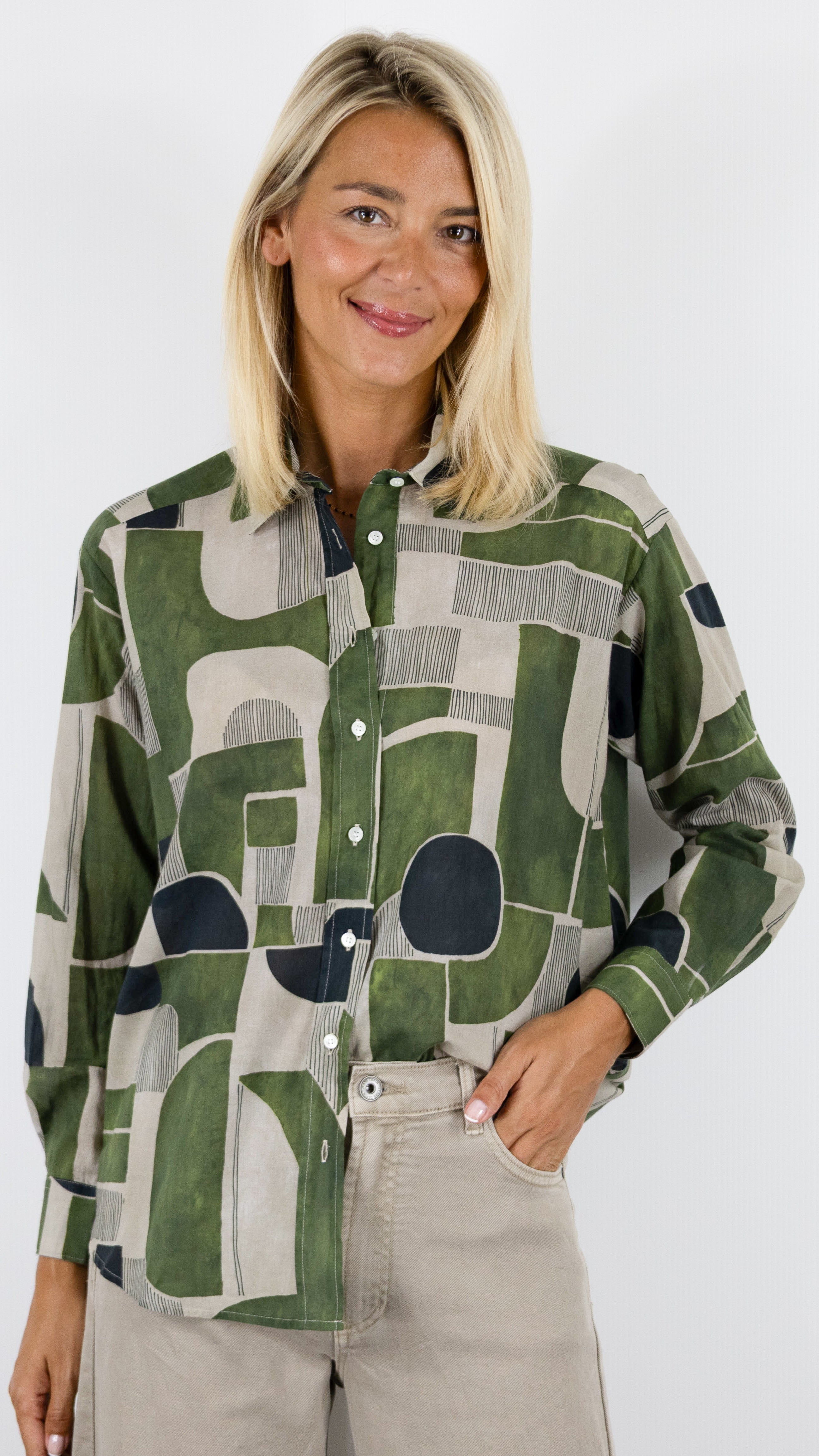 CHEMISE IMPRIMEE EN VOILE DE COTON POUR FEMME HARTFORD BGCH625 CINEMA#COLOR_03/DARK KAKI