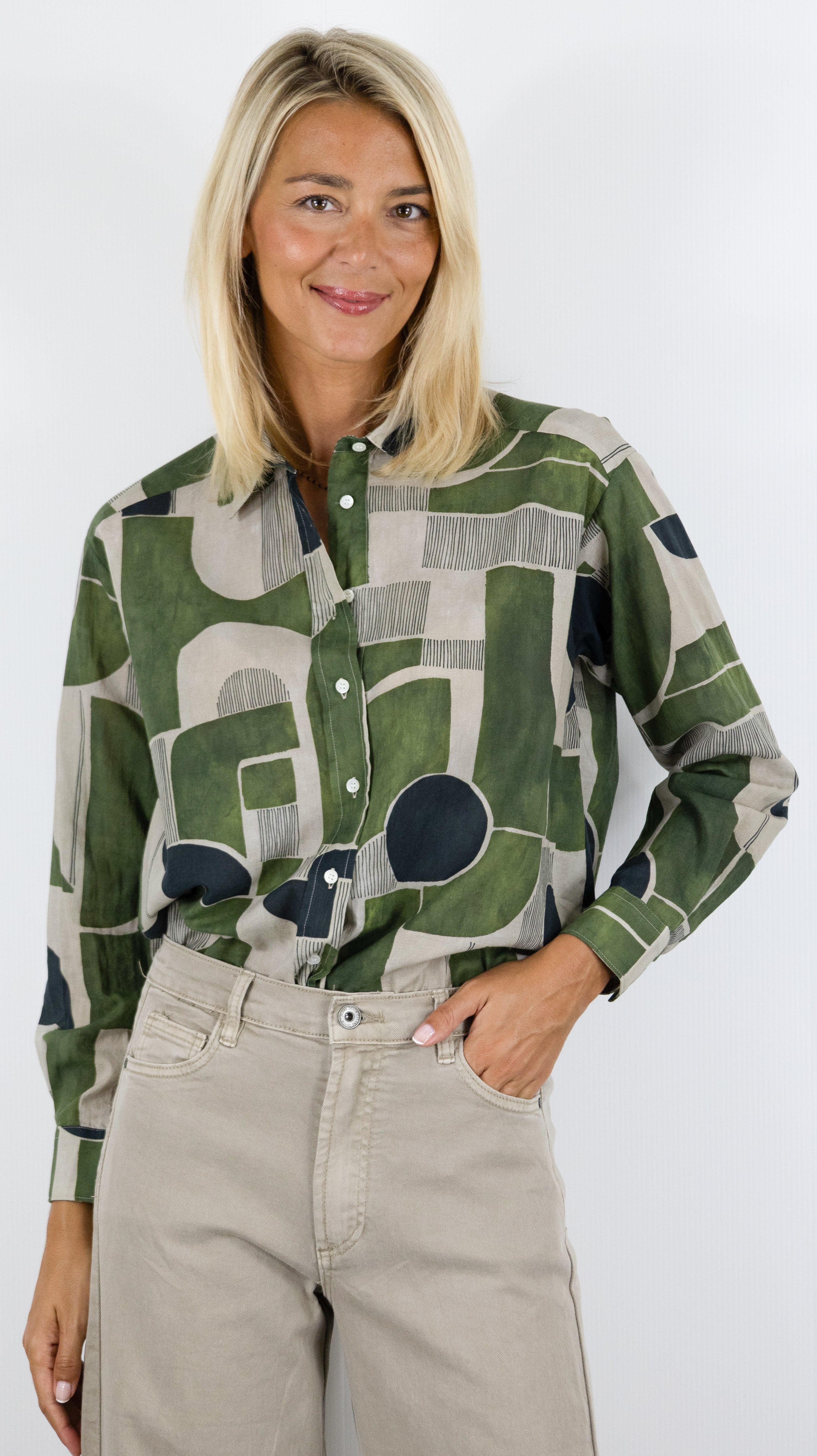 CHEMISE IMPRIMEE EN VOILE DE COTON POUR FEMME HARTFORD BGCH625 CINEMA#COLOR_03/DARK KAKI