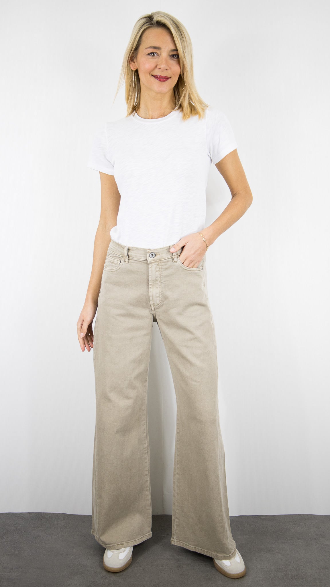 PANTALON GABARDINE LARGE BEIGE POUR FEMME STUDIO PARISIEN 9240
