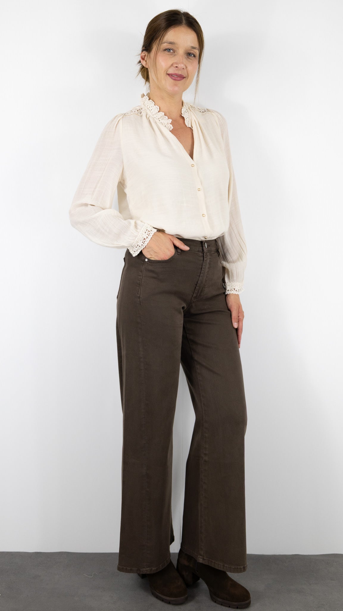 JEANS GABARDINE POUR FEMME STUDIO PARISIEN 9240#COLOR_CHOCO