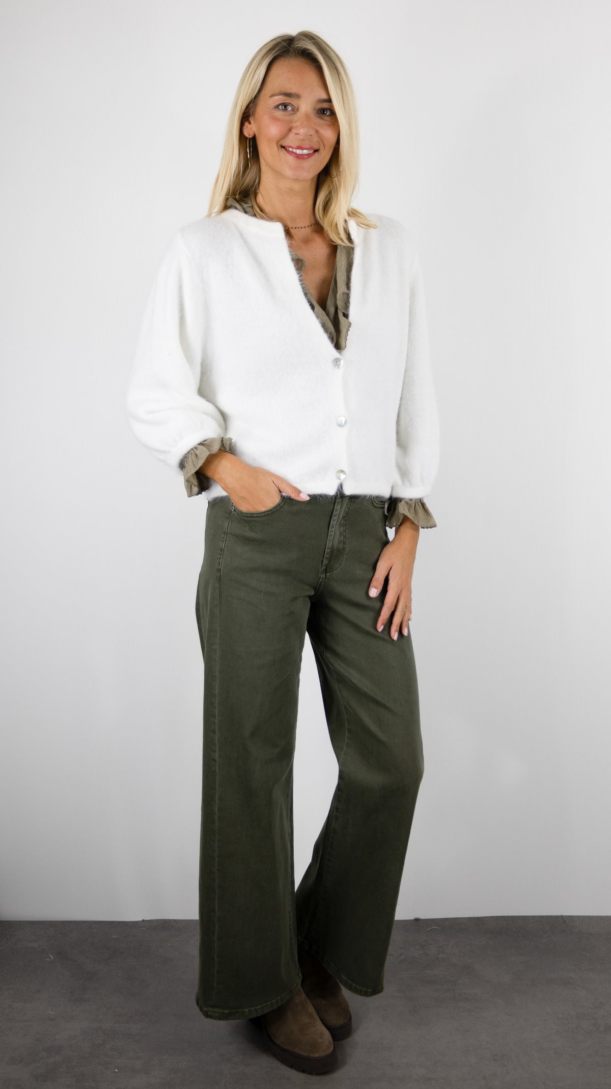CARDIGAN COURT POUR FEMME NAIS AN25660-1#COLOR_ECRU