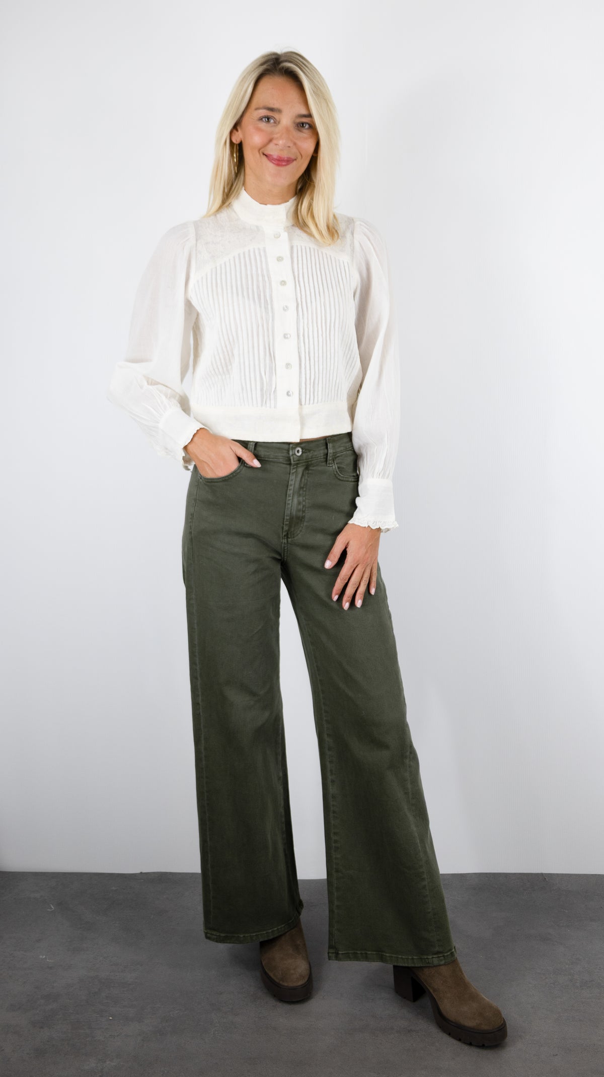 BLOUSE COURTE PLISSEE ET DENTELLE ECRU BA&SH TAVIA