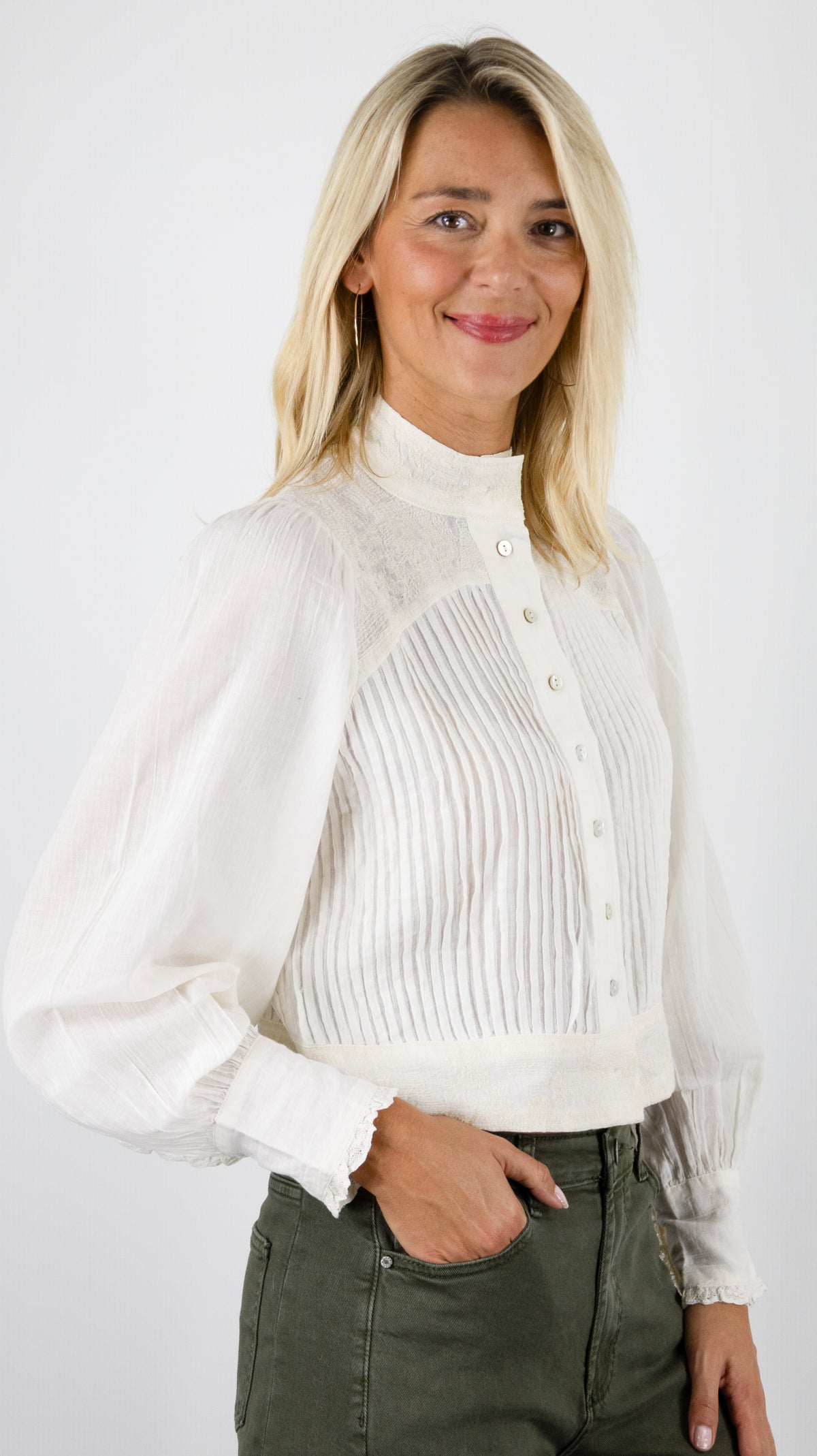 BLOUSE COURTE PLISSEE ET DENTELLE ECRU BA&SH TAVIA