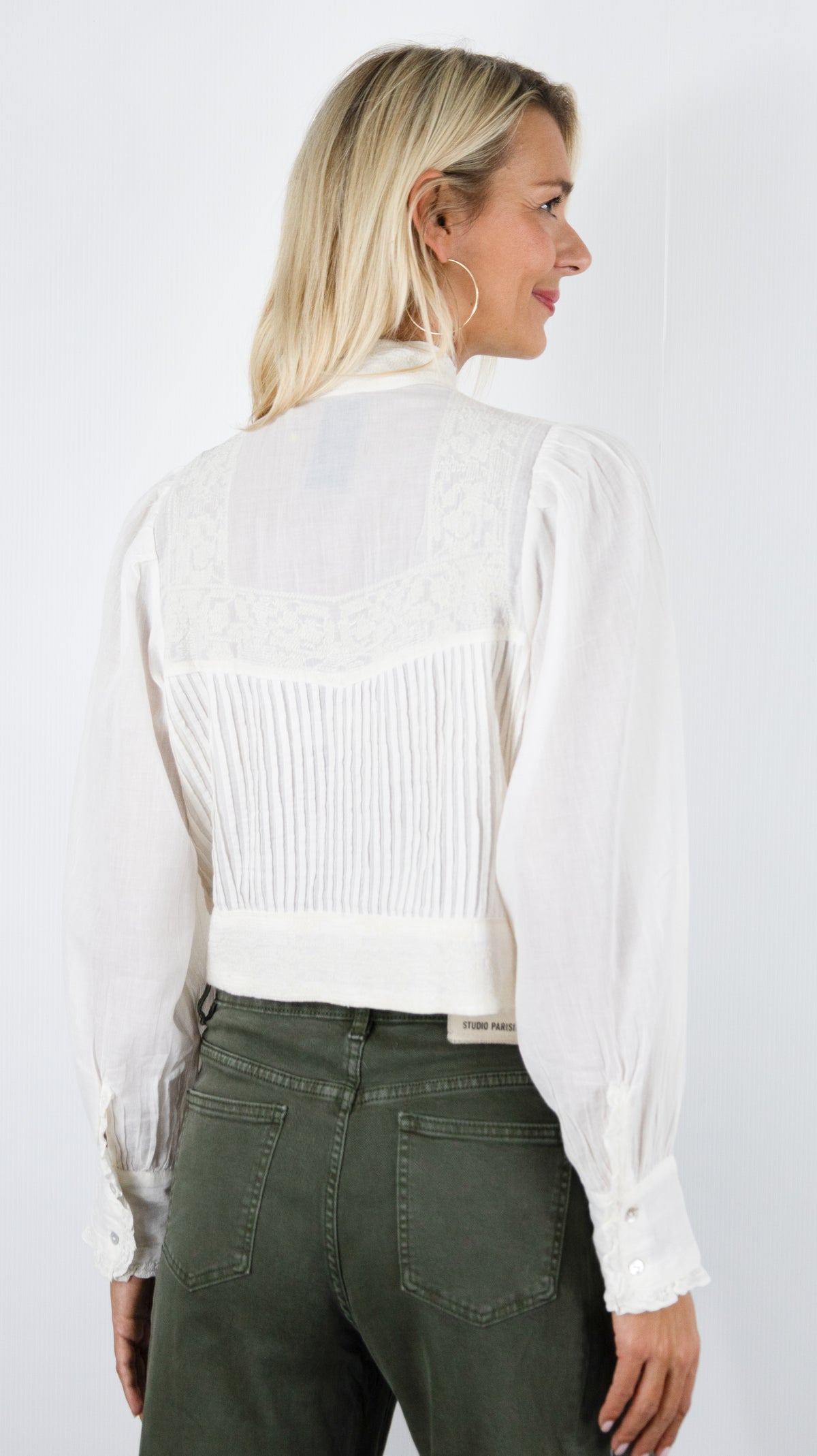 BLOUSE COURTE PLISSEE ET DENTELLE ECRU BA&SH TAVIA