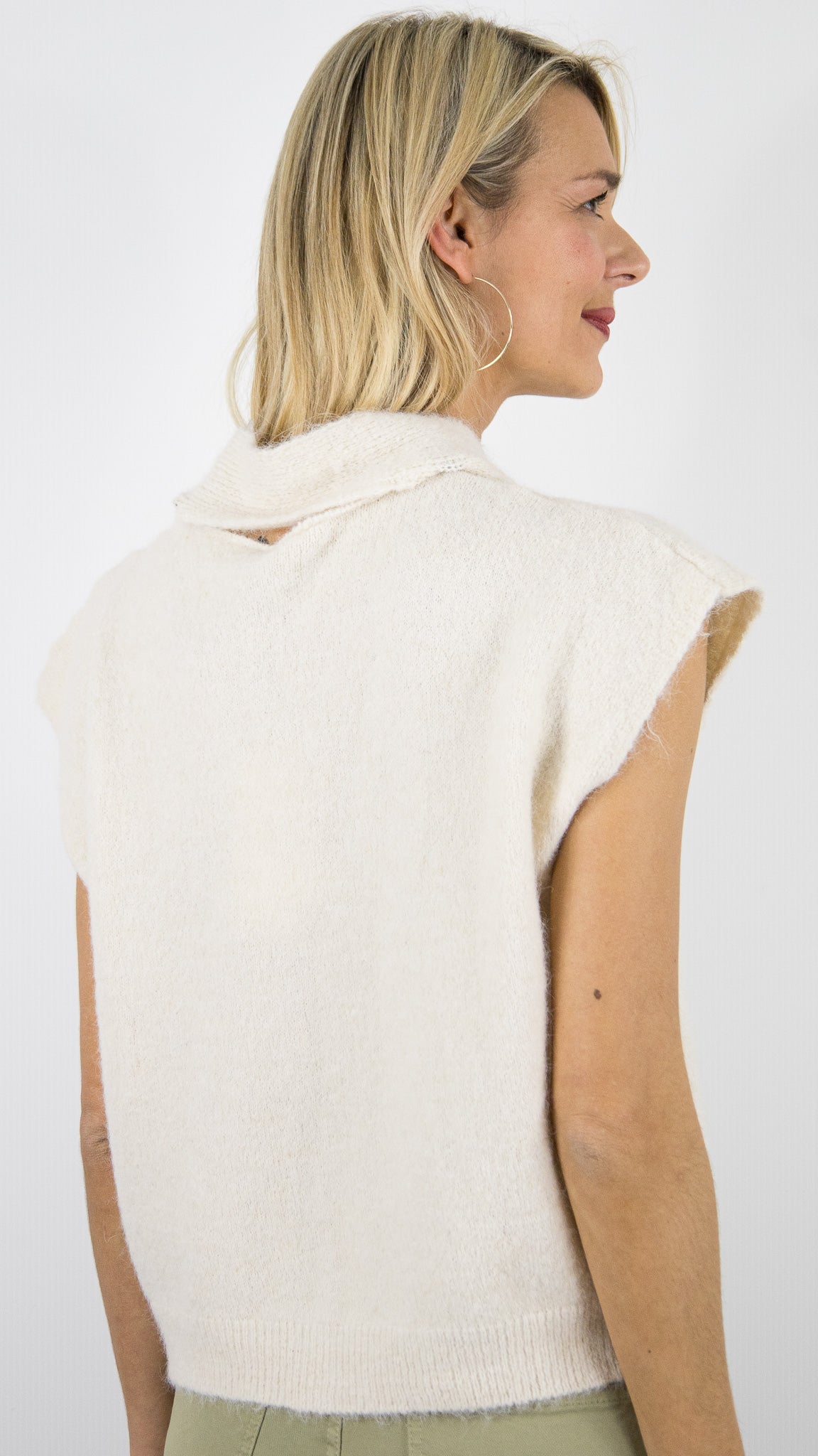 GILET COL A NOUER EN LAINE MANCHES COURTES POUR FEMME  LUK AP 8272#COLOR_BEIGE