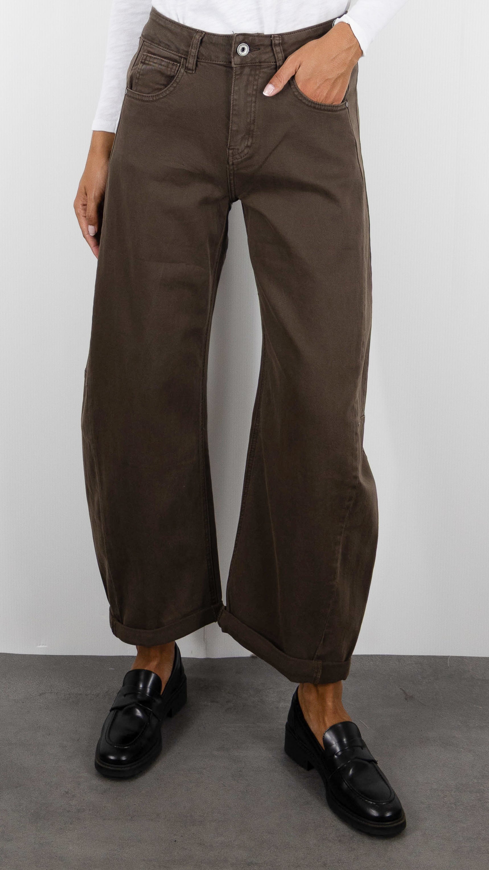 JEANS BARREL EN COTON MARRON POUR FEMME STUDIO PARISIEN 9285