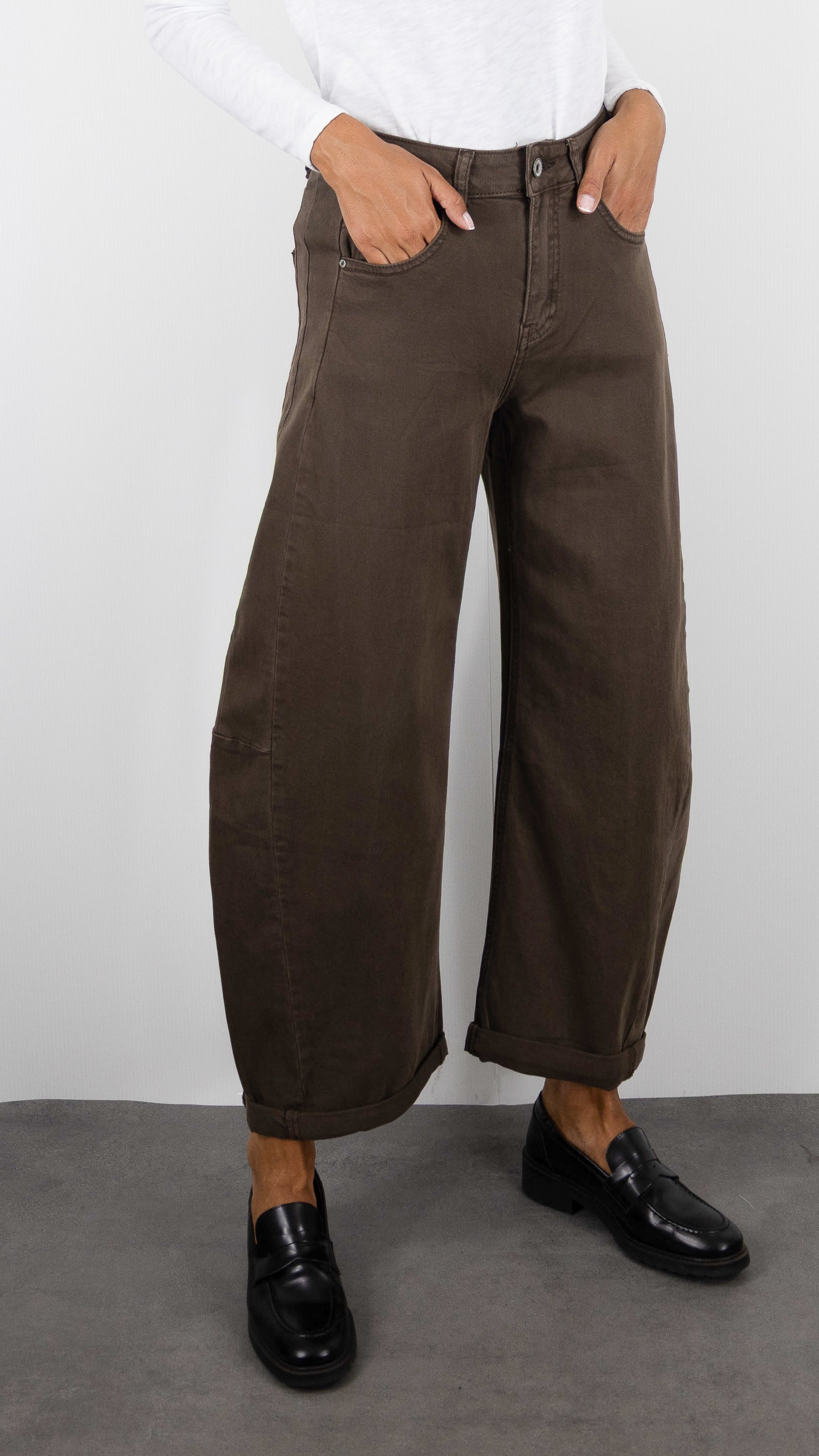 JEANS BARREL EN COTON MARRON POUR FEMME STUDIO PARISIEN 9285