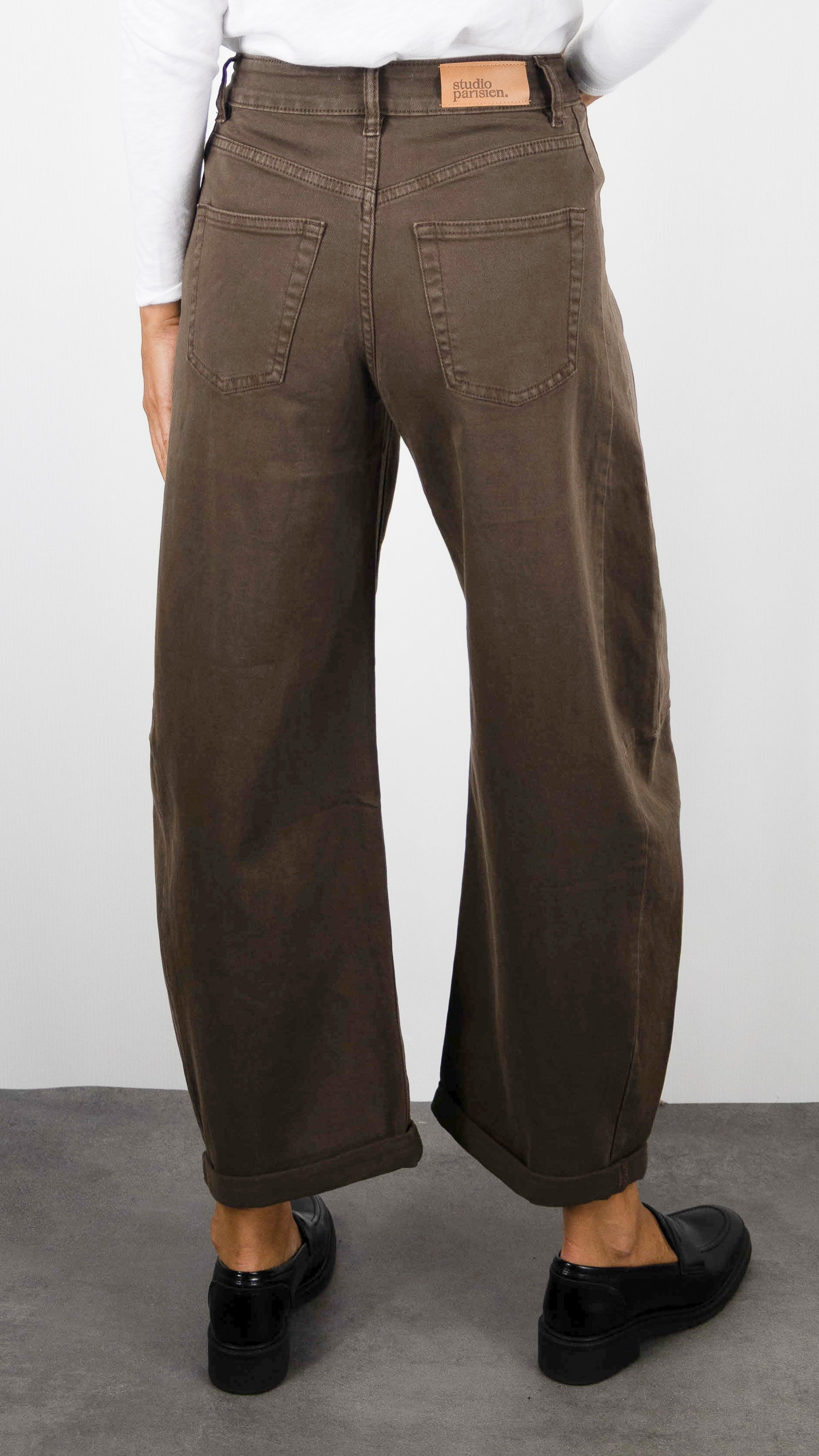 JEANS BARREL EN COTON MARRON POUR FEMME STUDIO PARISIEN 9285