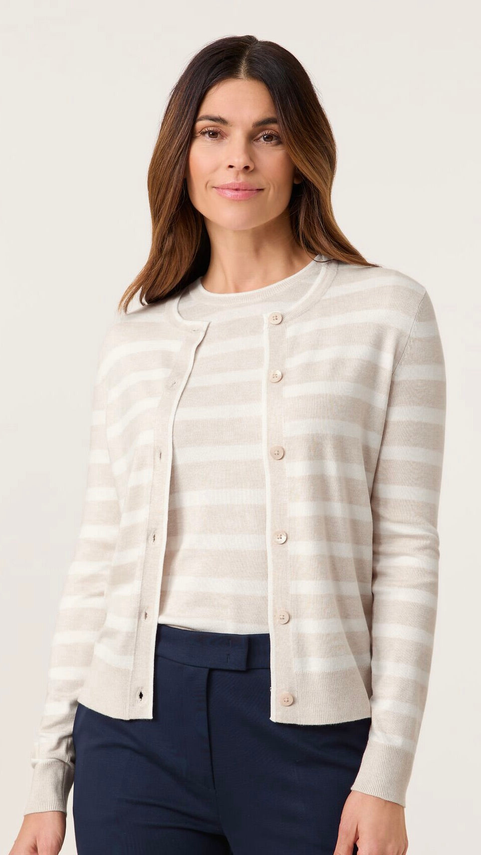 CARDIGAN RAYE BEIGE ET BLANC GERRY WEBER 935054/44727 