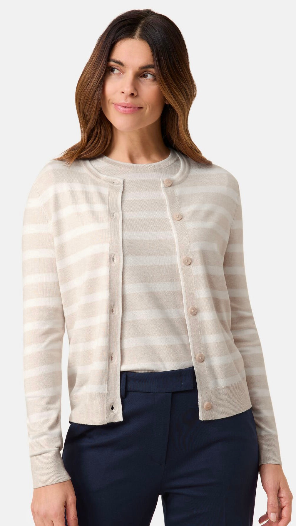 CARDIGAN RAYE BEIGE ET BLANC GERRY WEBER 935054/44727 