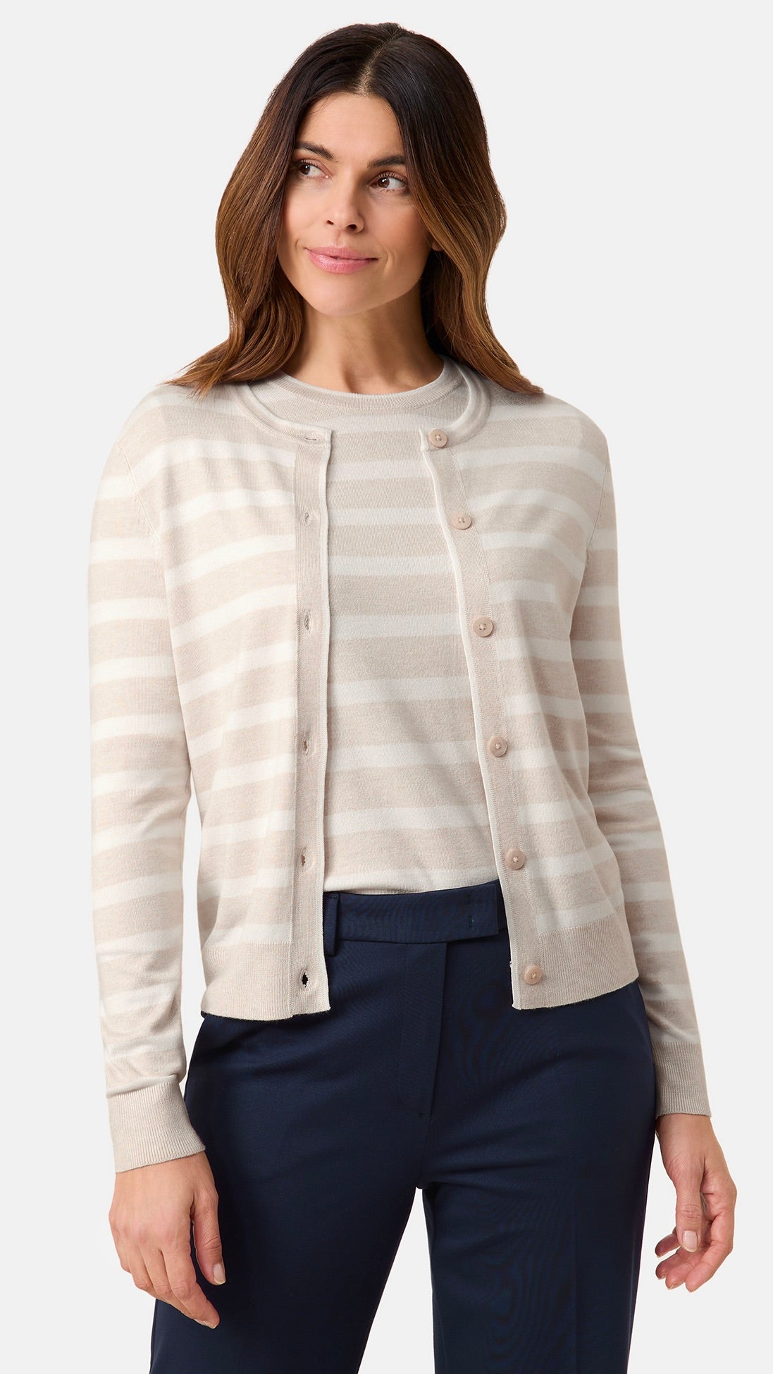 CARDIGAN RAYE BEIGE ET BLANC GERRY WEBER 935054/44727 