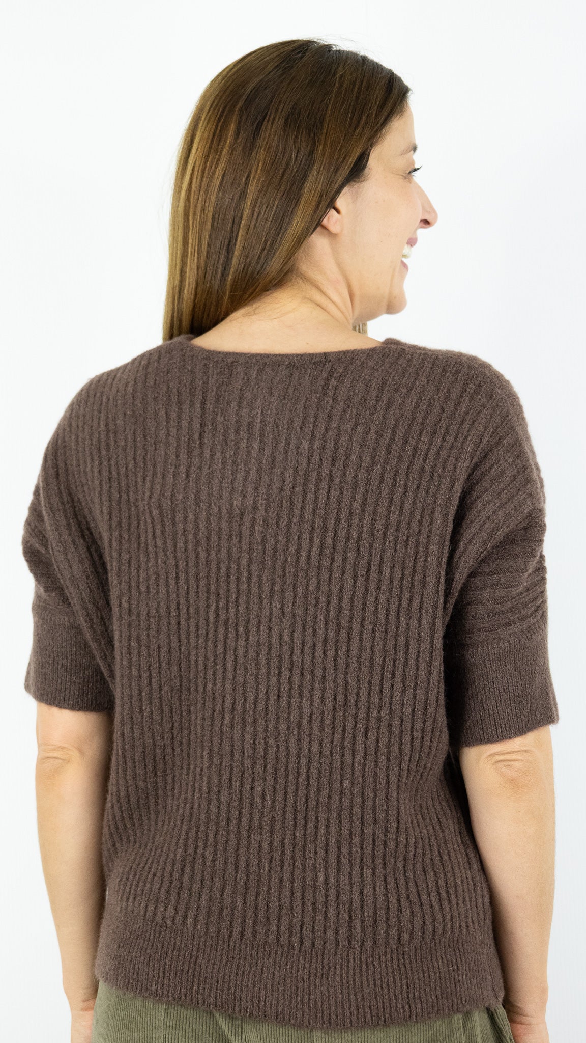 PULL COL V MANCHES COURTES COTELE FEMME STUDIO PARISIEN 9365#COLOR_CHOCO