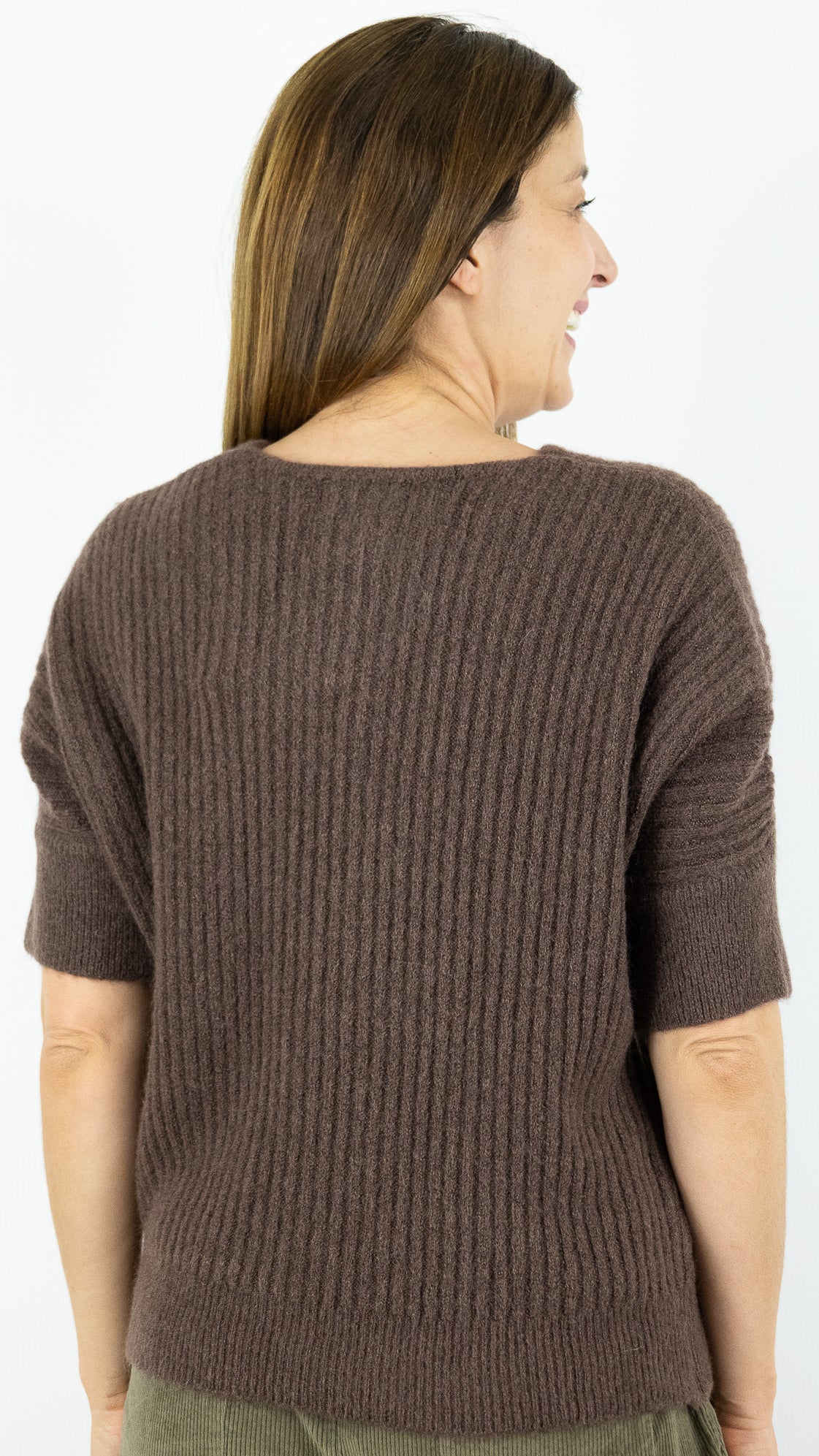 PULL COL V MANCHES COURTES COTELE FEMME STUDIO PARISIEN 9365#COLOR_CHOCO