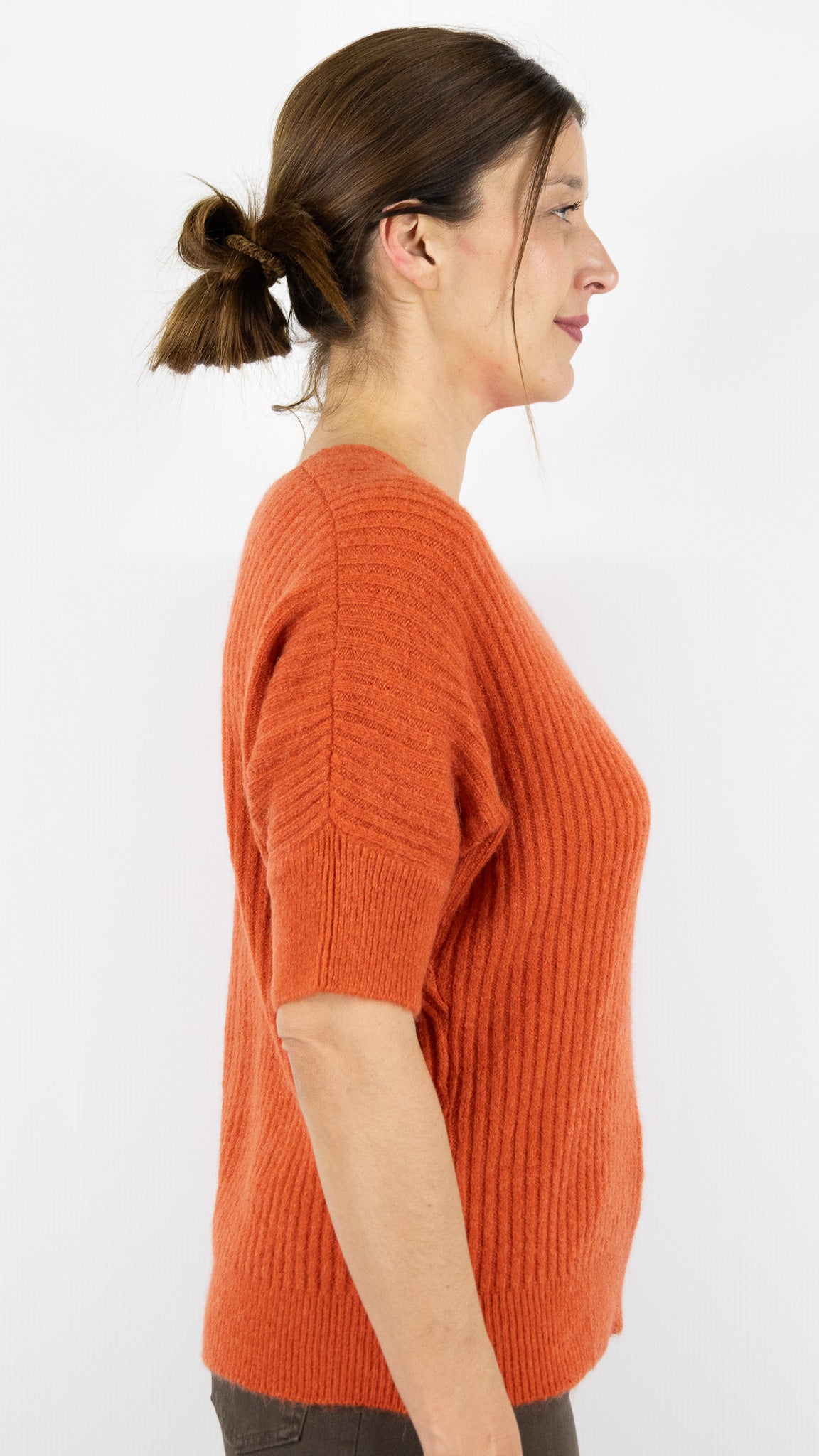 PULL COL V MANCHES COURTES COTELE FEMME STUDIO PARISIEN 9365#COLOR_ROUILLE