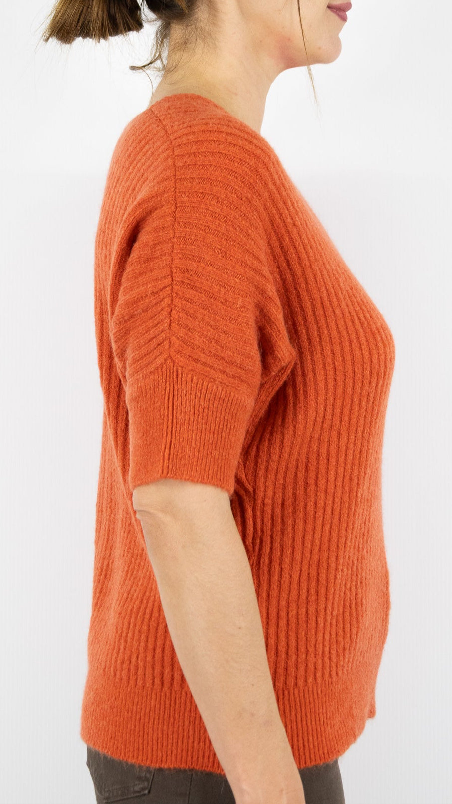 PULL COL V MANCHES COURTES COTELE FEMME STUDIO PARISIEN 9365#COLOR_ROUILLE