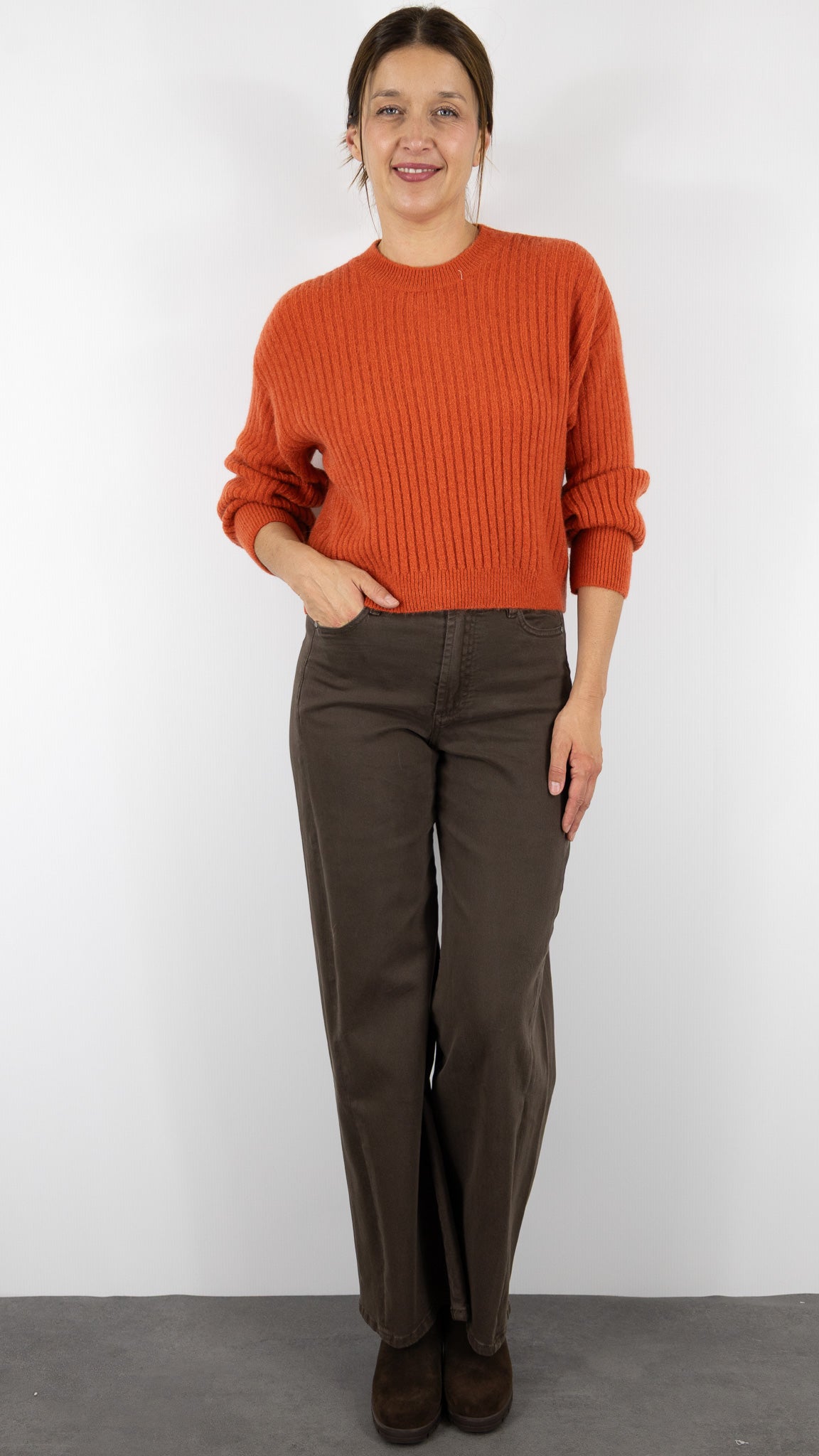 PULL COTELE COL ROND STUDIO PARISIEN 9407#COLOR_ROUILLE