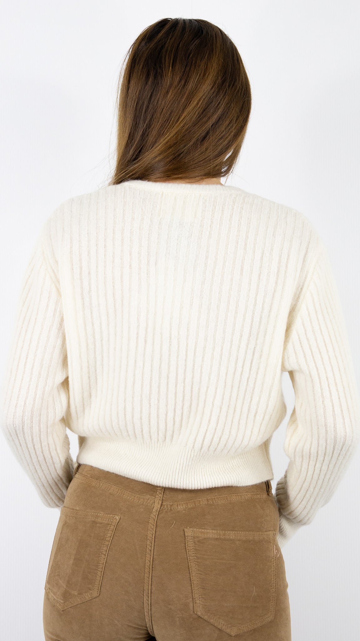GILET COURT COTELE COL V  STUDIO PARISIEN 9501#COLOR_ECRU