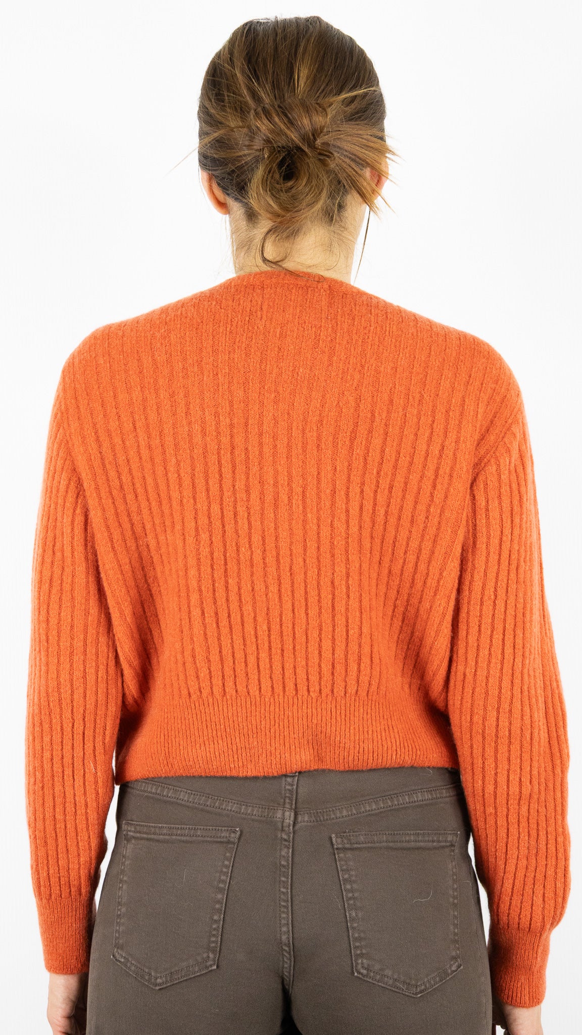 GILET COURT COTELE COL V  STUDIO PARISIEN 9501#COLOR_ROUILLE