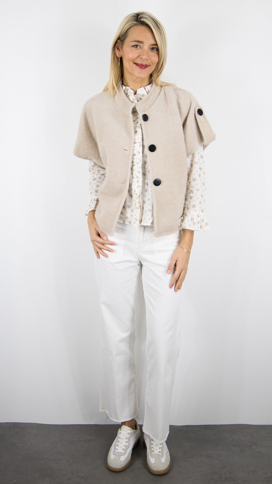 VESTE CAPE CHINEE MANCHES COURTES POUR FEMME LUK AP 96925 E26#COLOR_BEIGE