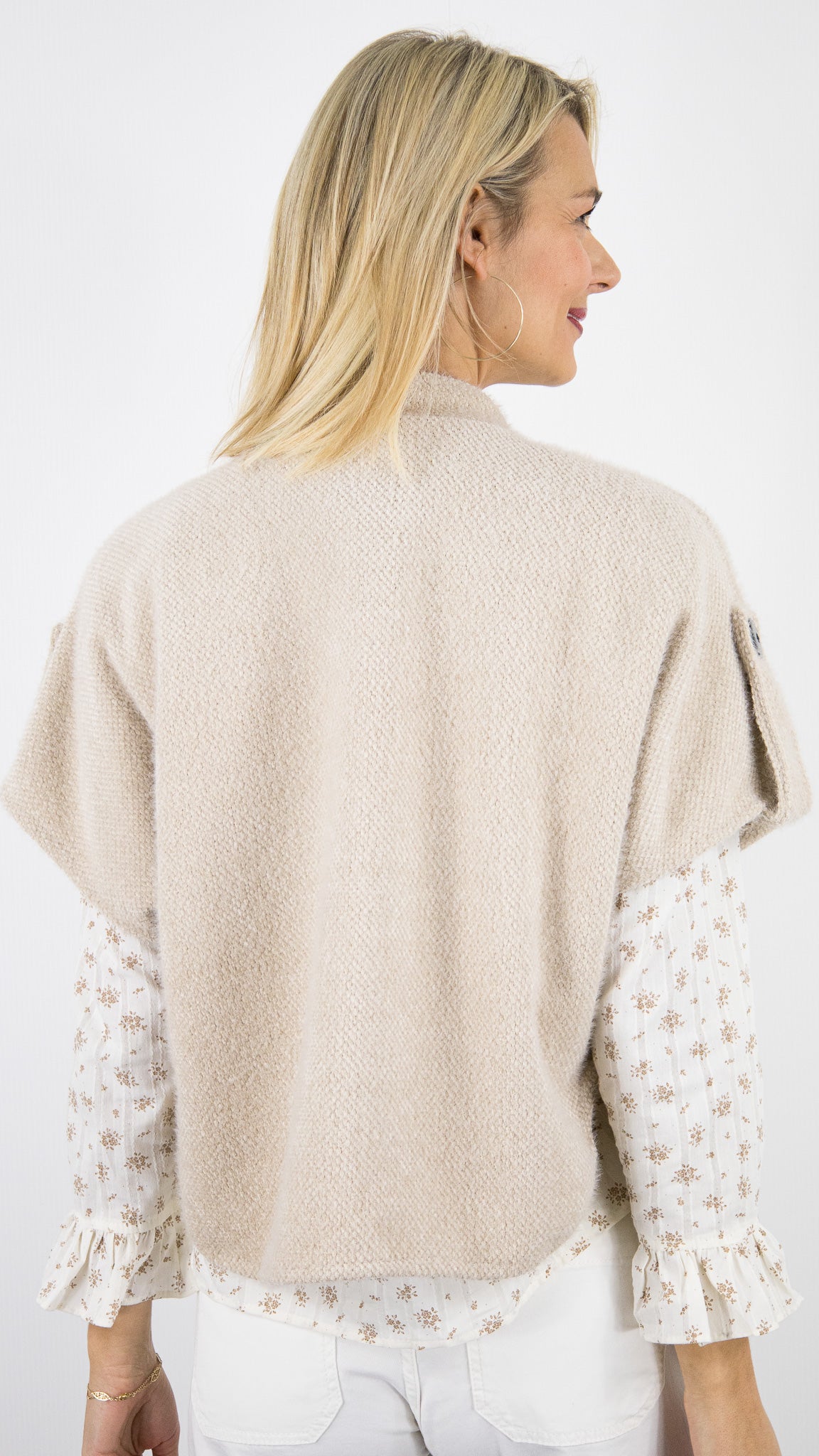 VESTE CAPE CHINEE MANCHES COURTES POUR FEMME LUK AP 96925 E26#COLOR_BEIGE