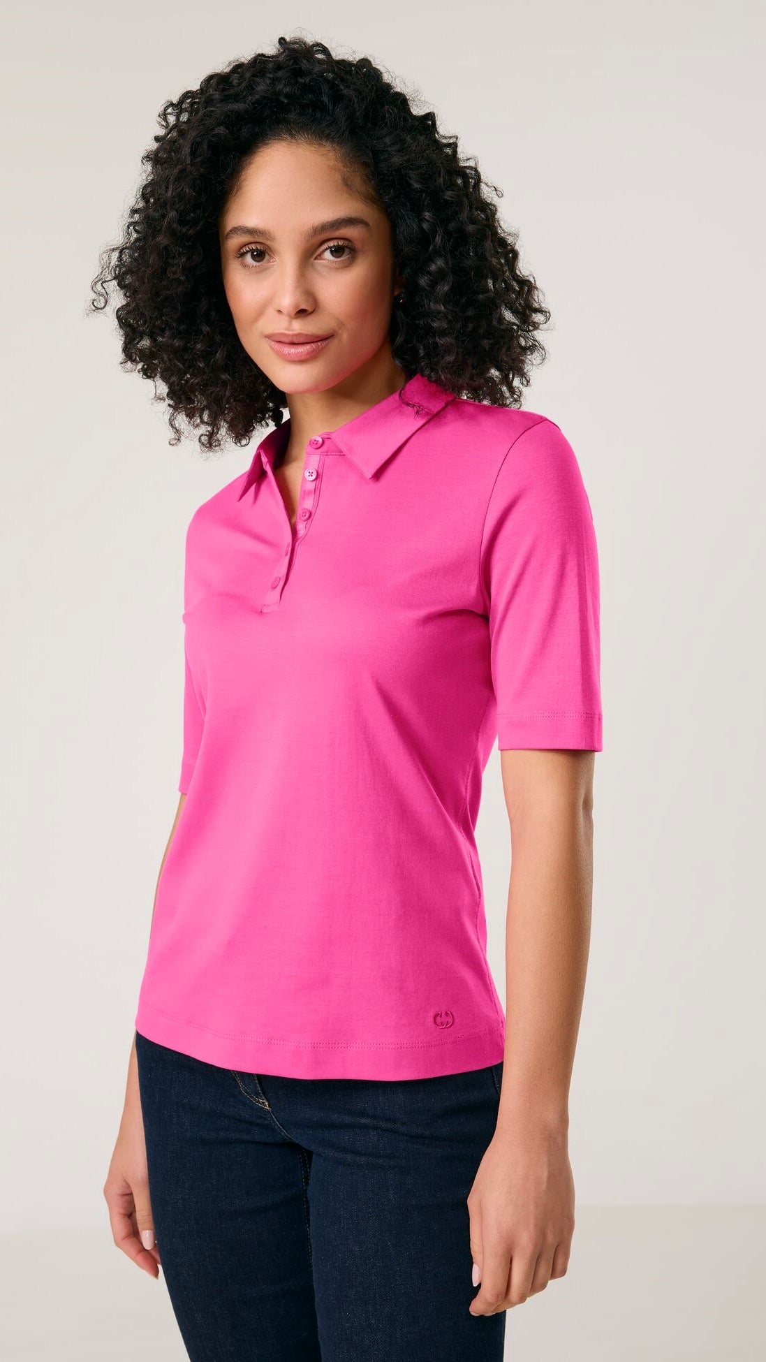 TEE-SHIRT POLO EN COTON GERRY WEBER 977086/35000#COLOR_30329/FRAMBOISE