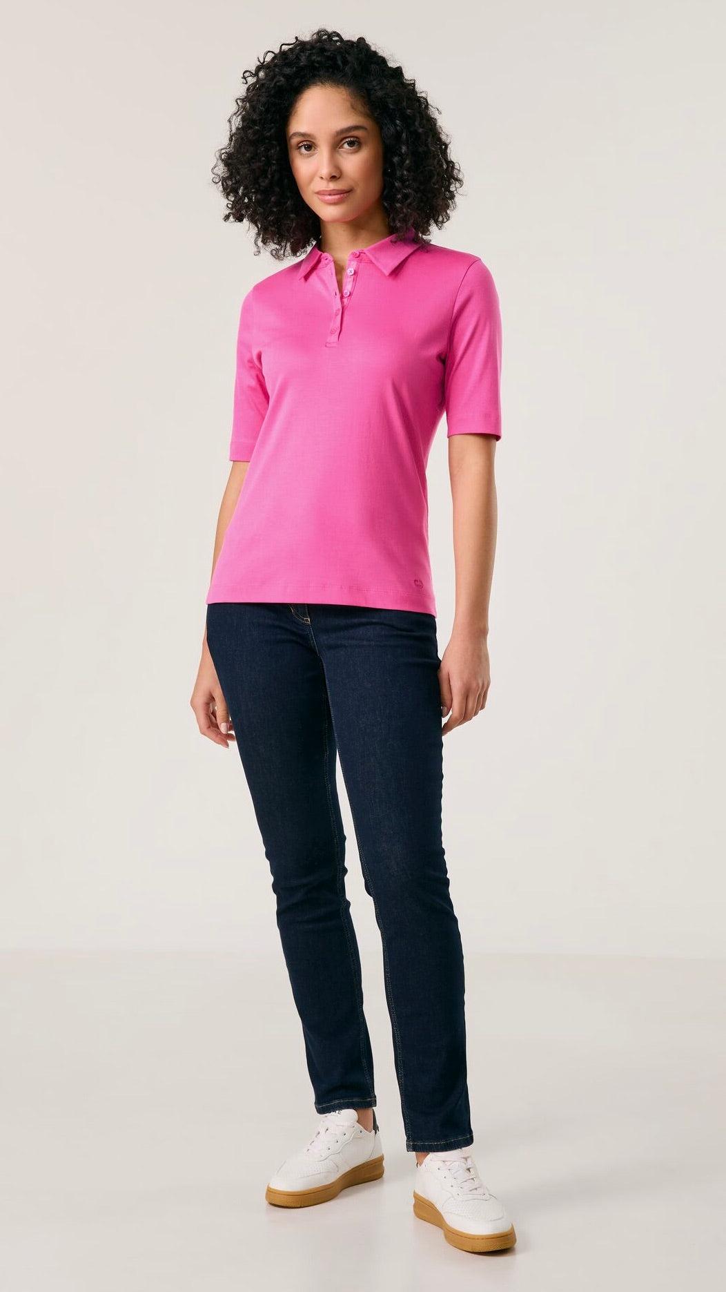 TEE-SHIRT POLO EN COTON GERRY WEBER 977086/35000#COLOR_30329/FRAMBOISE