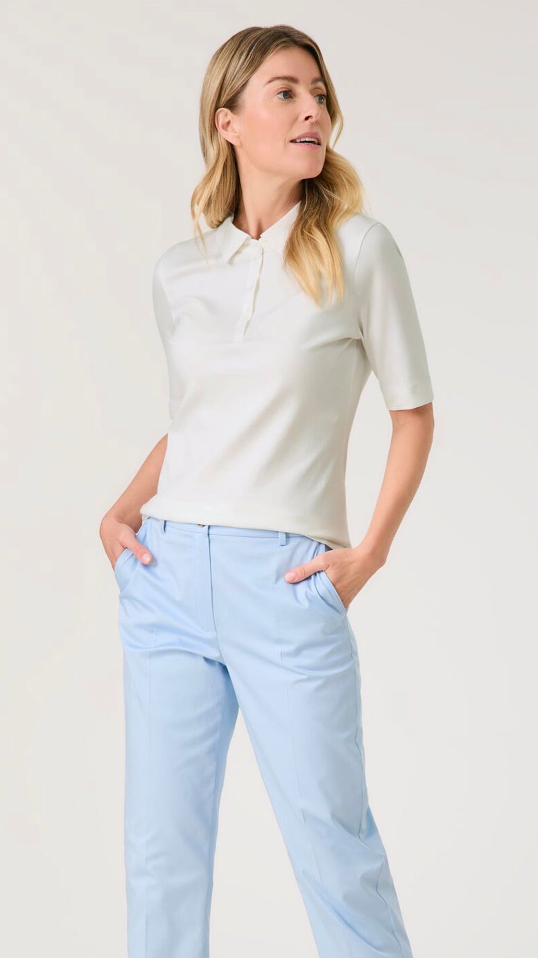 TEE-SHIRT POLO EN COTON GERRY WEBER 977086/35000#COLOR_99700/ECRU