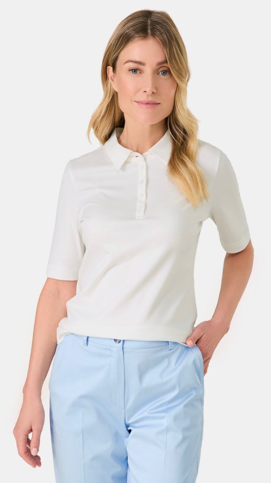 TEE-SHIRT POLO EN COTON GERRY WEBER 977086/35000#COLOR_99700/ECRU