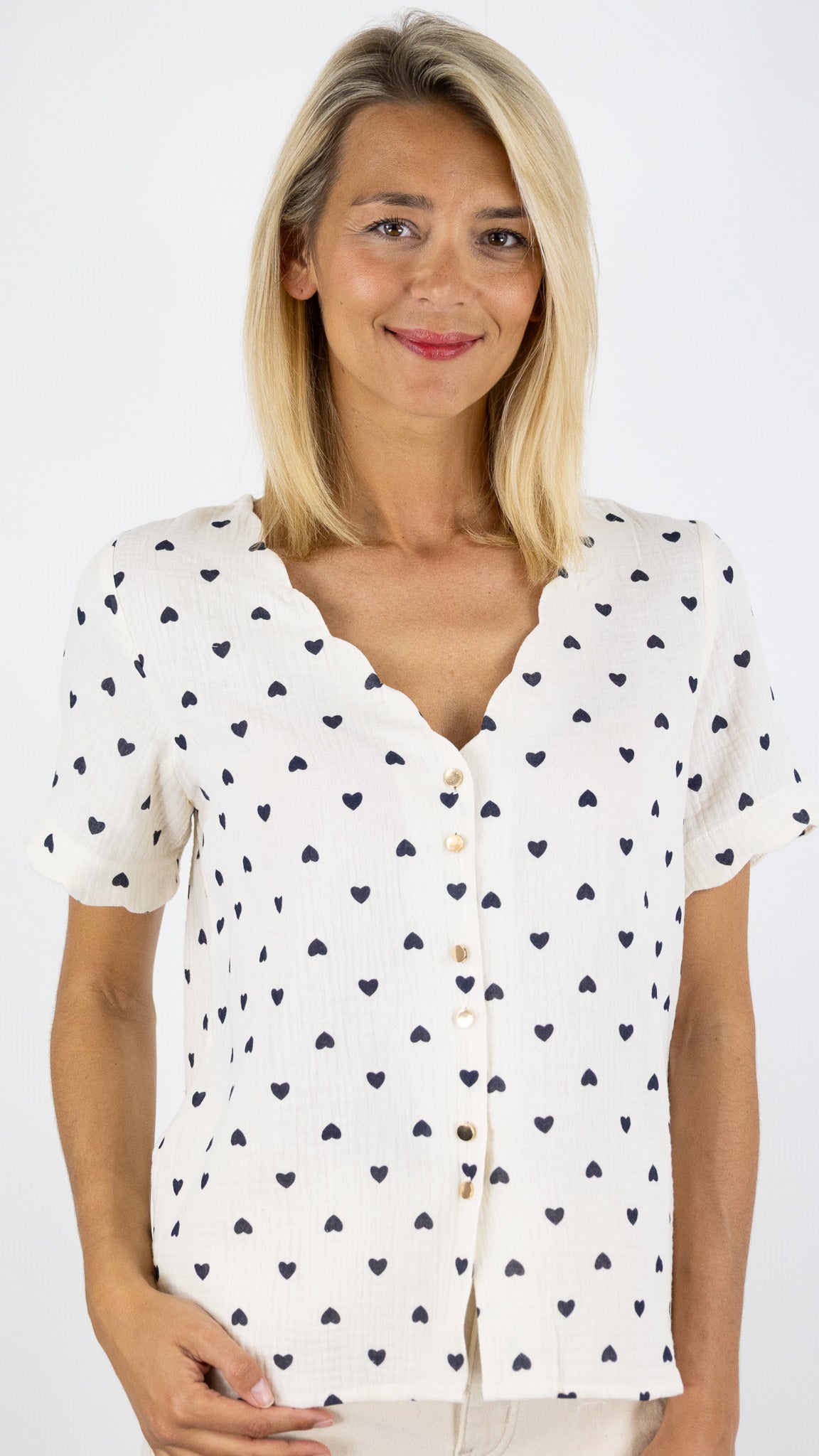 CHEMISE MANCHES COURTES EN GAZE DE COTON IMPRIME COEUR BY ONE 980 