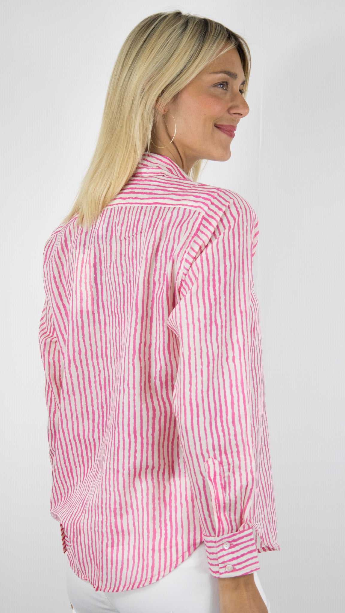 CHEMISE RAYEE EN COTON POUR FEMME LUK AP A1002#COLOR_0400/ROSE CLAIR