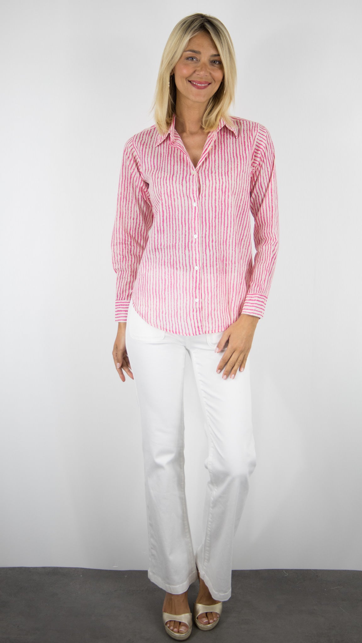 CHEMISE RAYEE EN COTON POUR FEMME LUK AP A1002#COLOR_0400/ROSE CLAIR